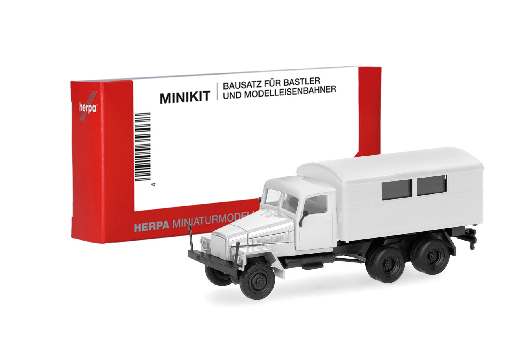 Herpa 014199 1:87 MiniKit IFA G5 Koffer-LKW mit Fenstern 3achs, weiß