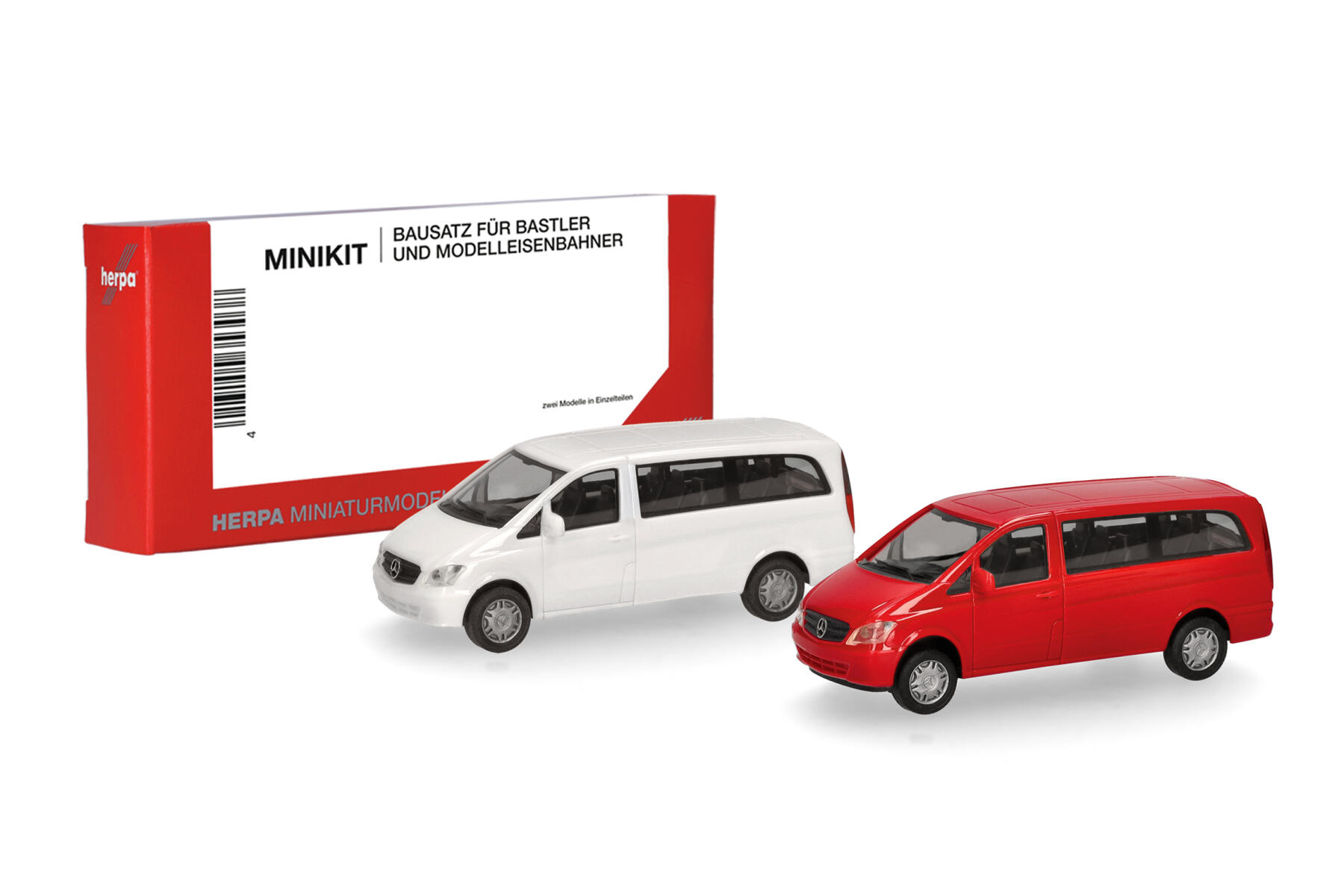 Herpa 014212 1:87 MiniKit Mercedes-Benz Vito Bus (W639 facelift / 2010), weiß und rot (2 Stück)