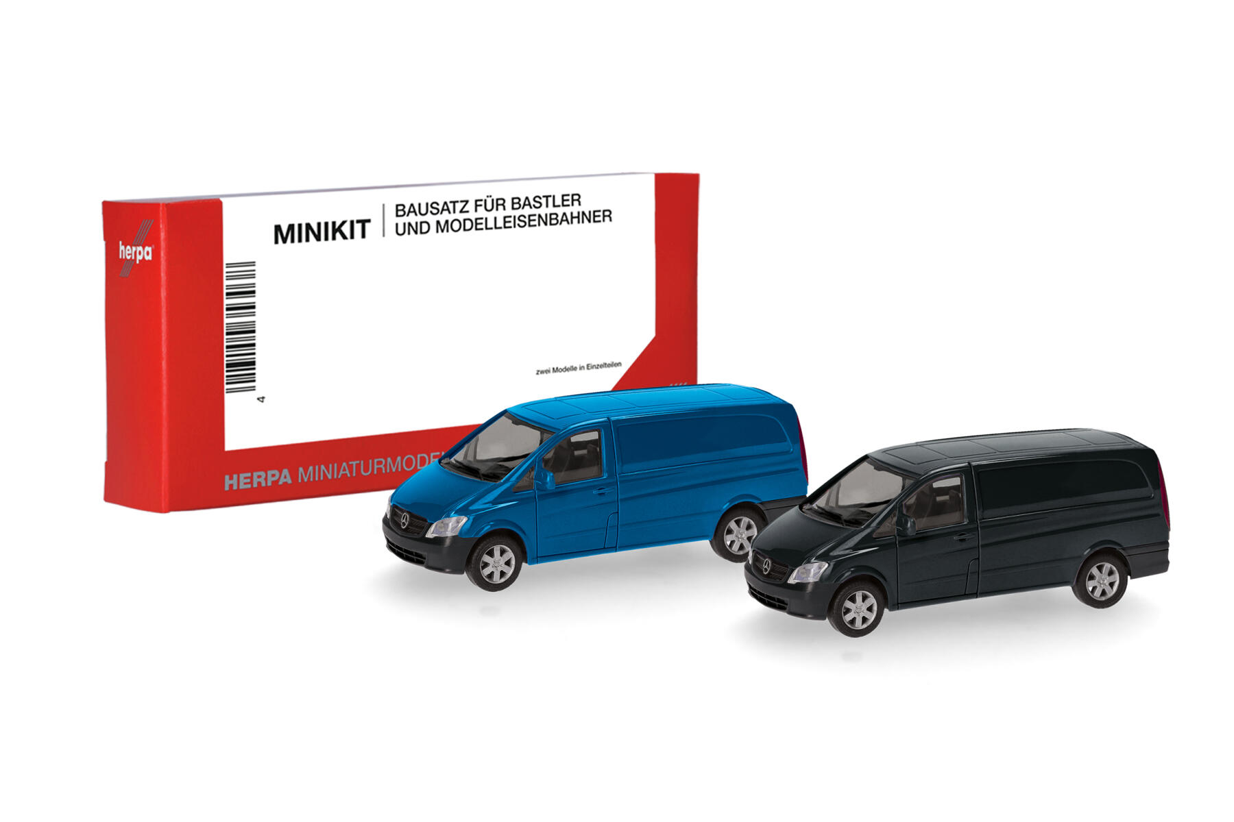 Herpa 014229 1:87 MiniKit Mercedes-Benz Vito Kasten (W639 facelift / 2010), enzianblau und schwarz (2 Stück)