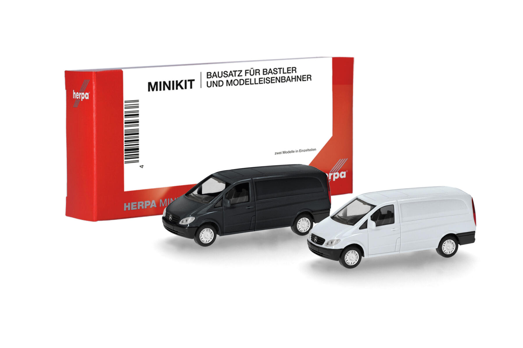 Herpa 014243 1:87 MiniKit Mercedes-Benz Vito Kasten (W639 / 2003), weiß und schwarz (2 Stück)