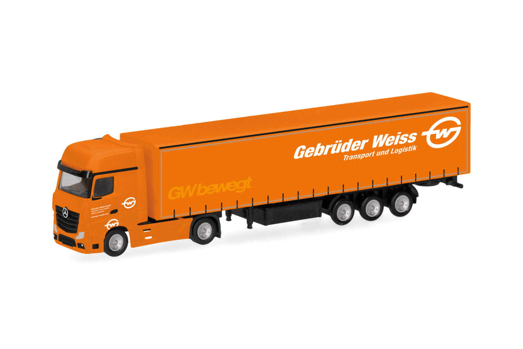 Herpa 066891 1:160 Mercedes-Benz Actros Gigaspace Gardinenplanen-Sattelzug "Gebrüder Weiss" (Spur N, Österreich)
