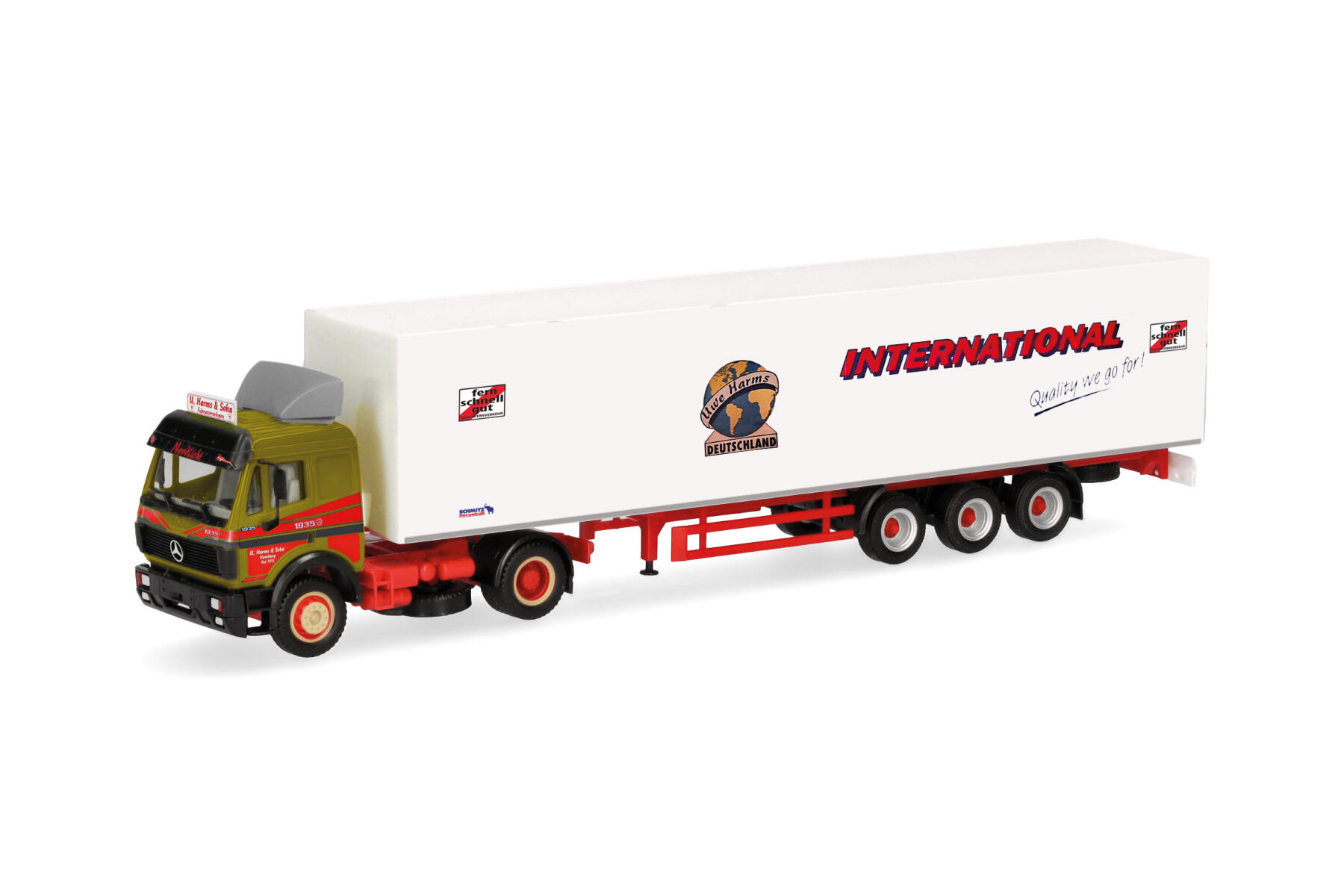 Herpa 320450 1:87 Mercedes-Benz SK 88 Koffer-Sattelzug "Uwe Harms International"