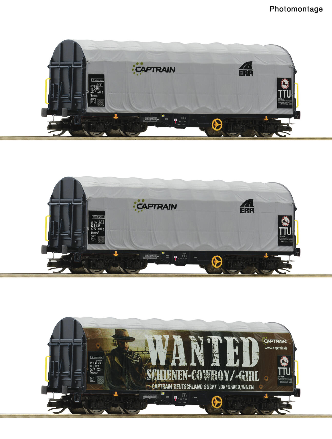 Roco 6680023 TT 3er Set Schiebeplanenwagen Captrain