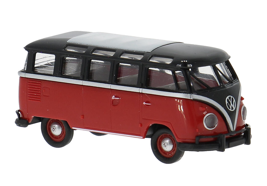 Brekina 31852 H0 VW T1b Samba schwarz/rot