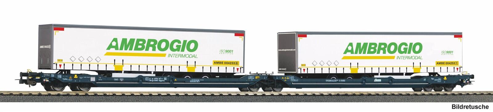 Piko 24635 H0 Taschenwagen T3000e Wascosa mit 2 "Ambrogio" Trailern
