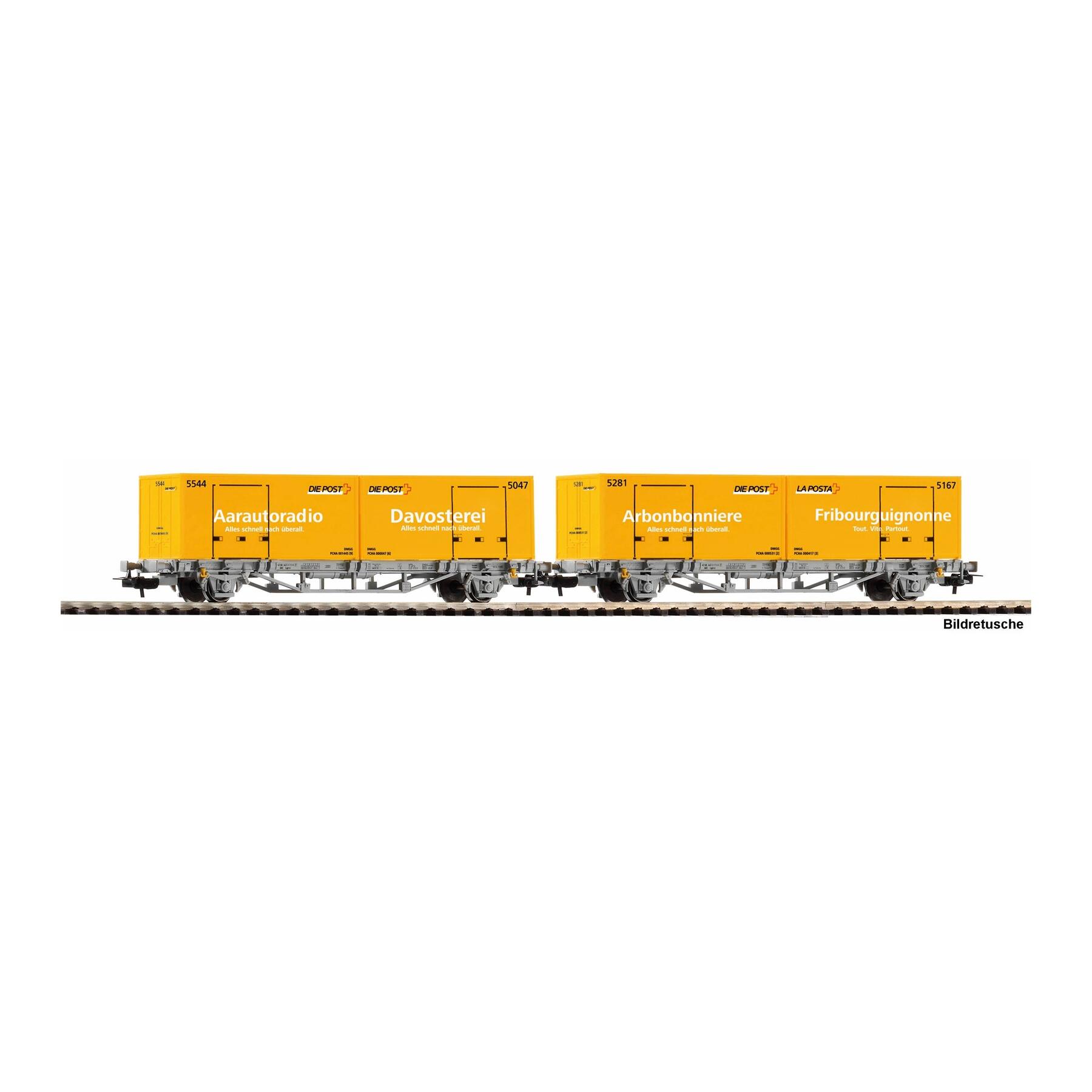 Piko 27748 H0 2er Set Containertragwagen 2 x 20 WP Post-Container CH-AAE VI