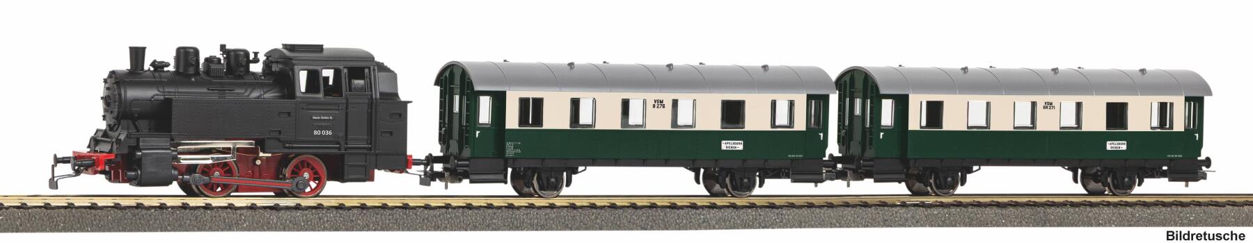 Piko 57035 H0 Start-Set mit Bettung Dampflokomotive BR 80 VSM mit Personenwagen NS VI
