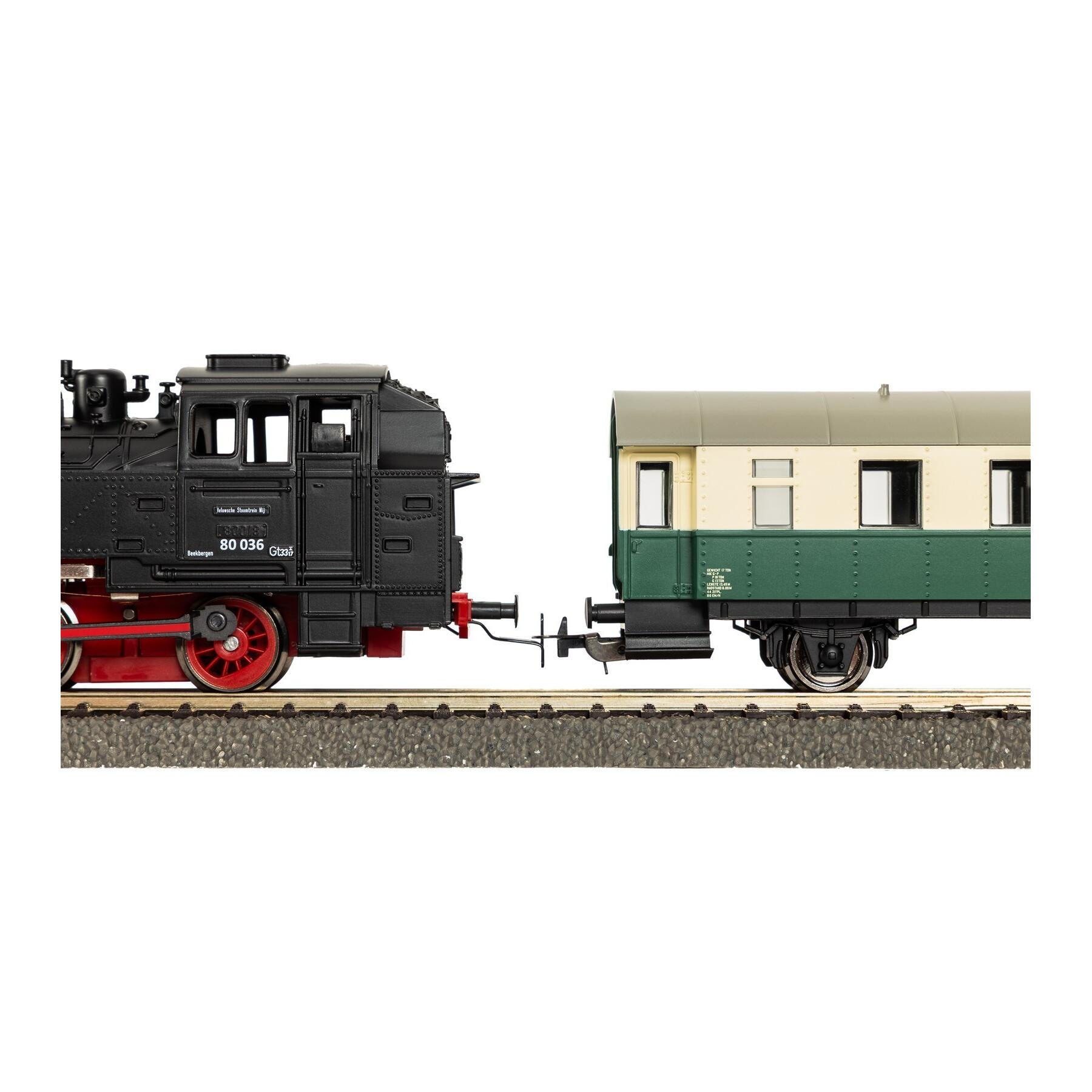 Piko 57035 H0 Start-Set mit Bettung Dampflokomotive BR 80 VSM mit Personenwagen NS VI
