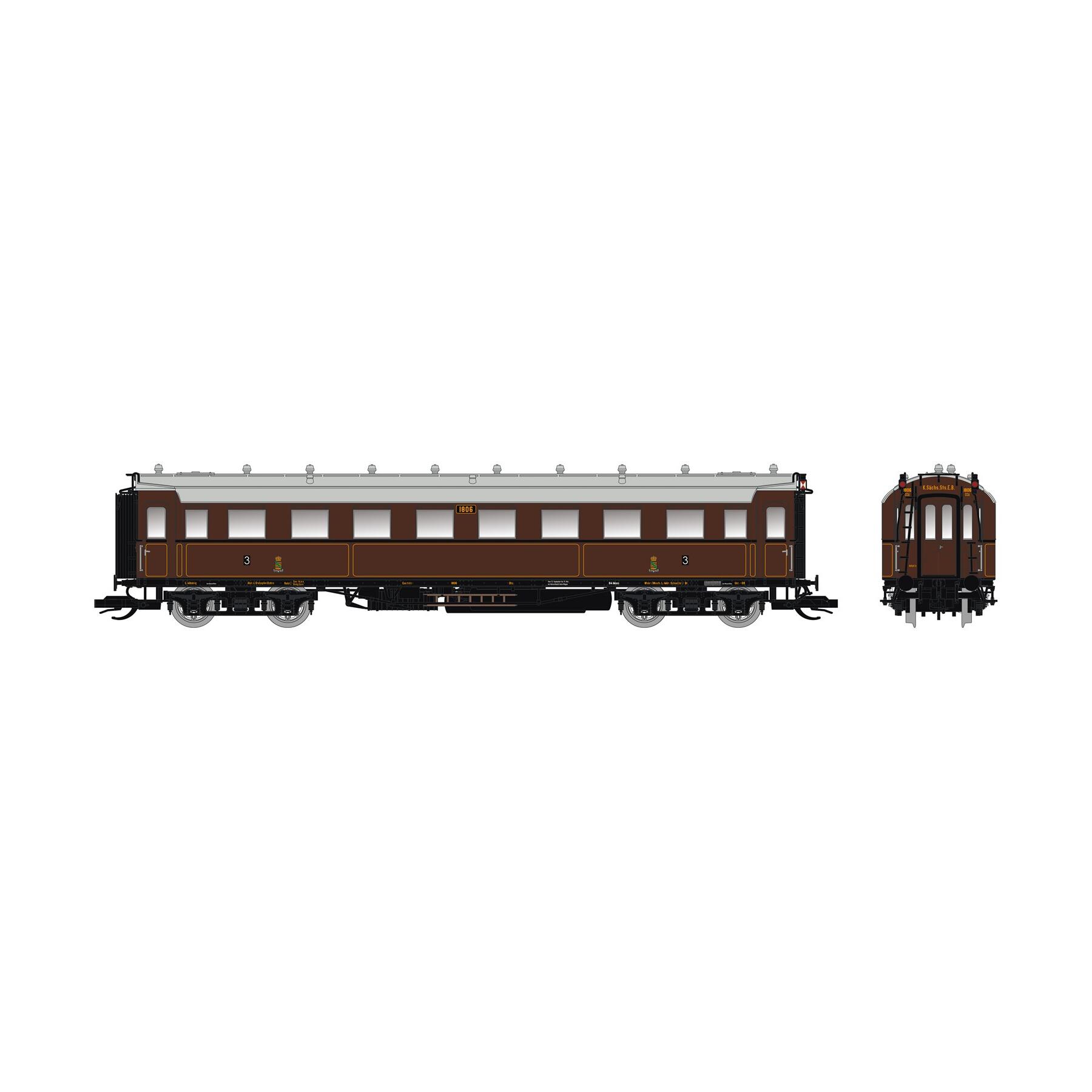 Saxonia 120224 TT Personenwagen C4Ü Sa 07 K.Sächs.Sts.E.B.Zugschluss mit Beleuchtung