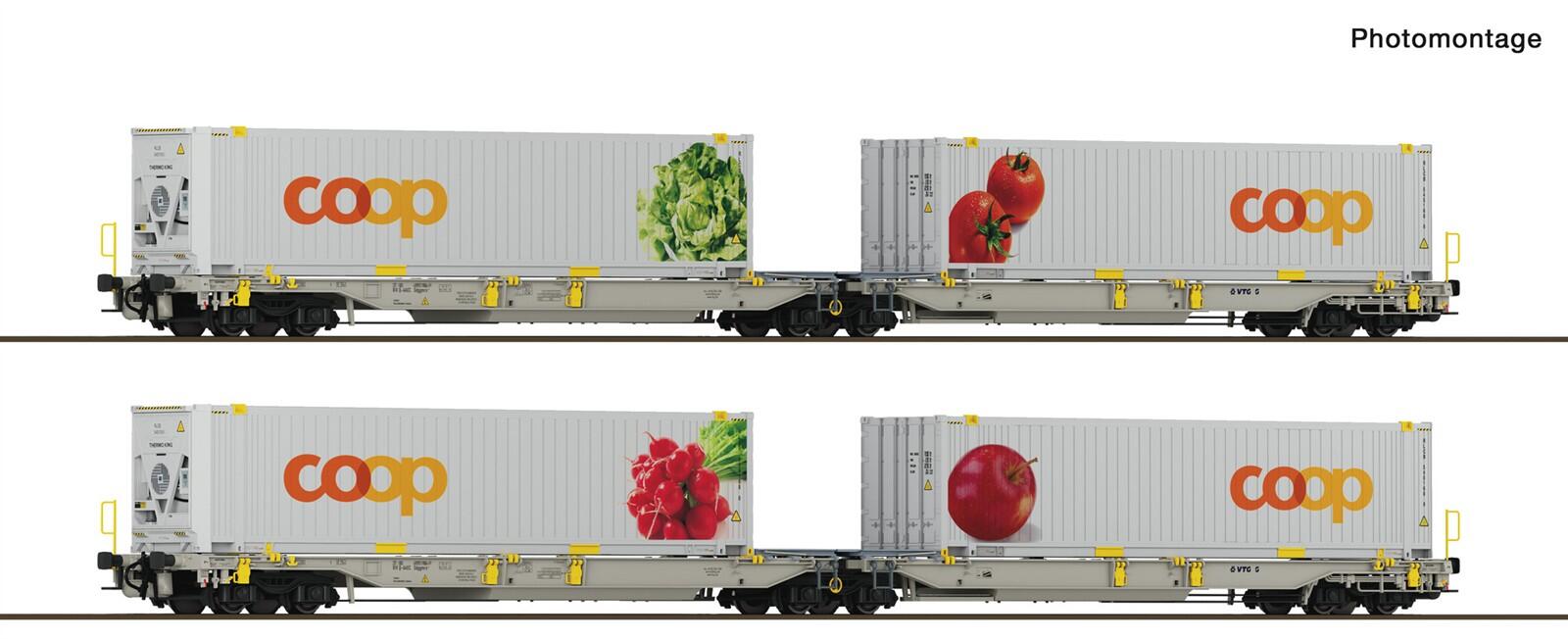 Roco 6600322  H0 2-teiliger Set 1: Doppeltaschen-Gelenkwagen T2000 RailCare ,Ep VI