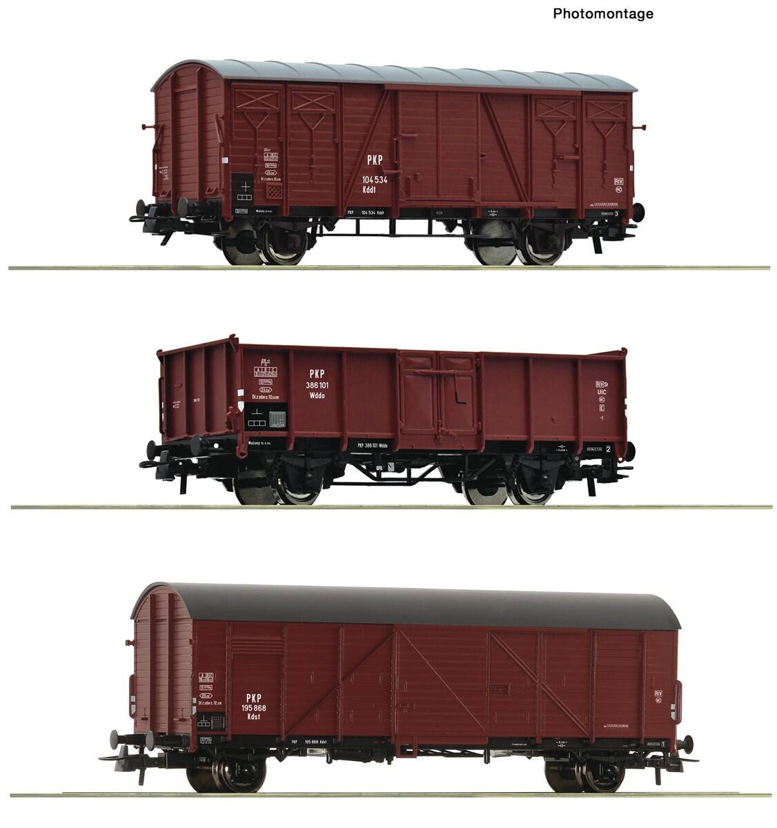 Roco 6600273  H0 3-teiliger Set: Güterwagen PKP ,Ep III