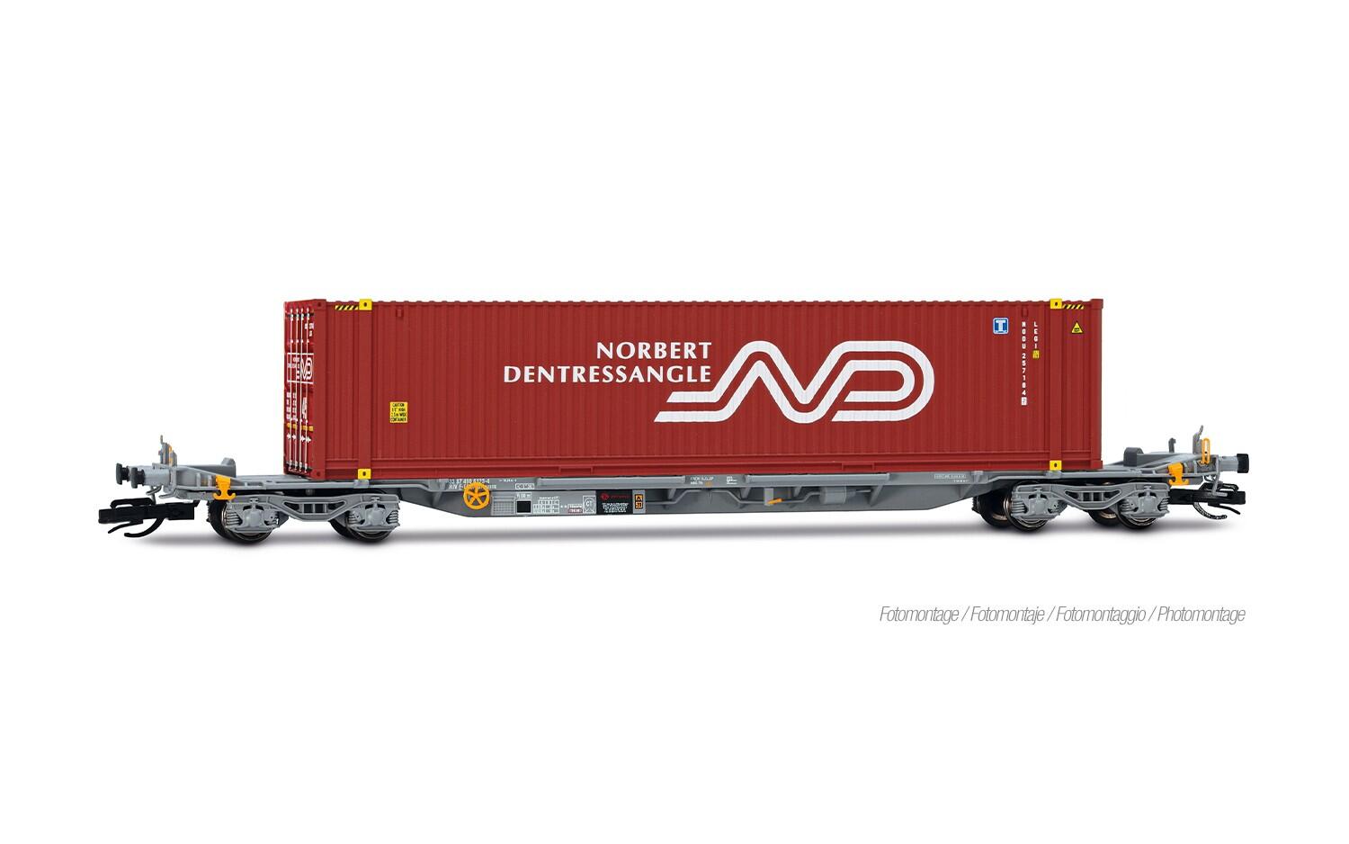 Arnold HN9766 TT graue Farbgebung 4-achs. Containerwagen, beladen mit 1 x 45-Container „Norbert Dentressangle“
