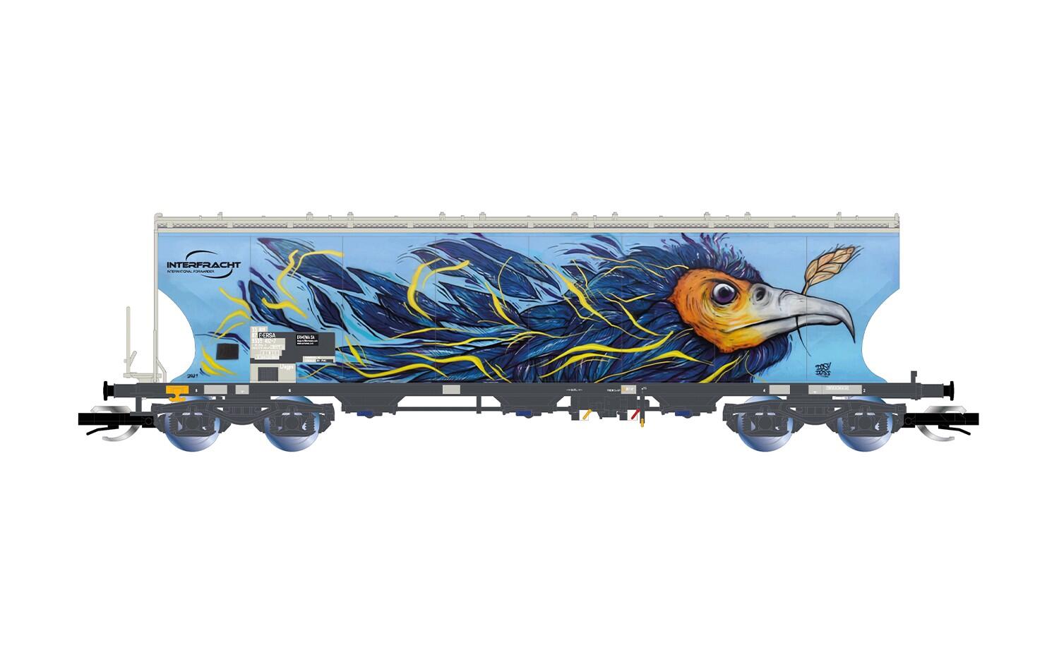 Arnold HN9775 TT 4-achs. Getreidesilo-Wagen mit runden Seitenwänden F-ERSA, „Interfracht“, mit Vogel-Graffiti