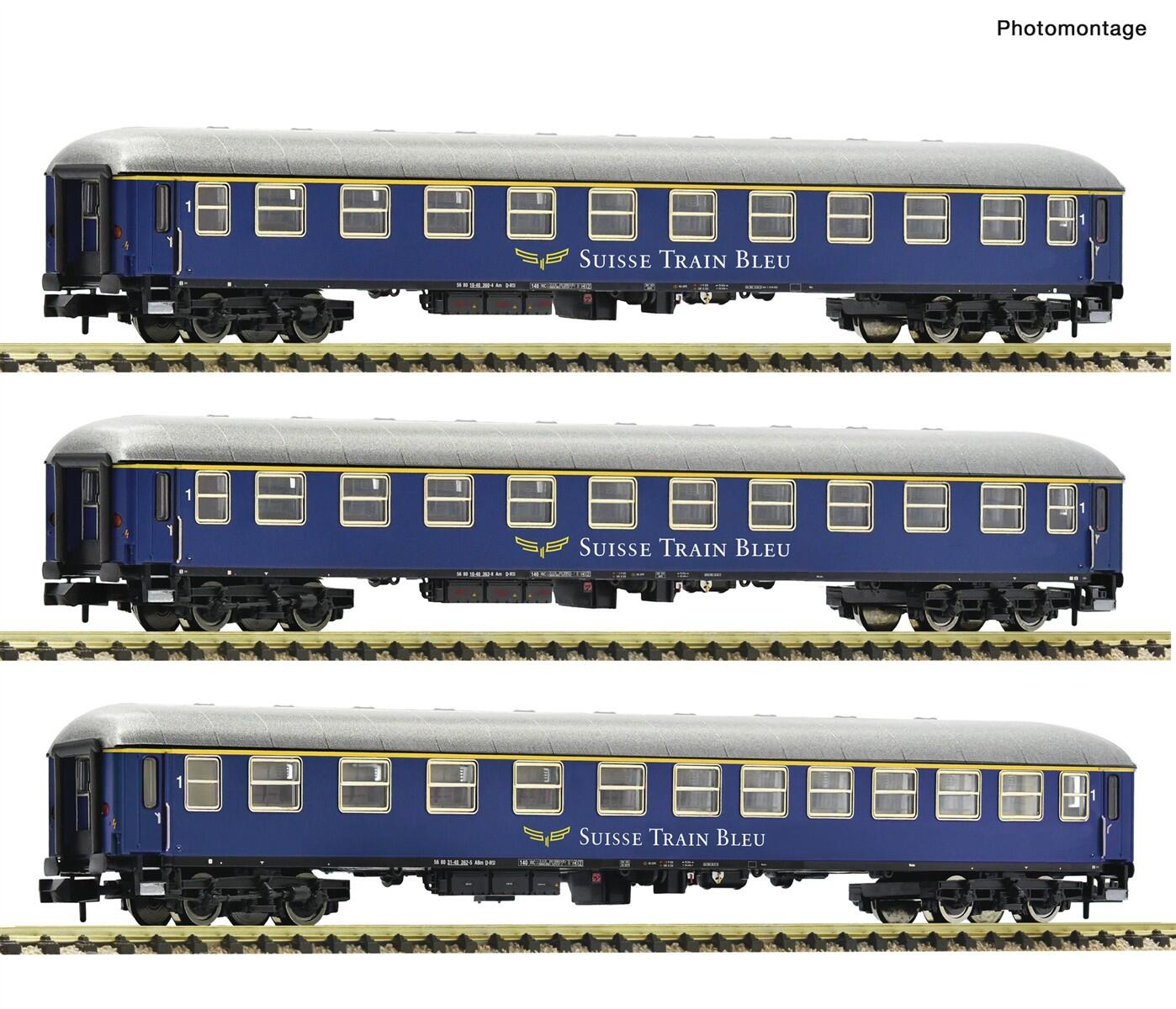 Fleischmann 6260078 N 3er Set Personenwagen Suisse Train Bleue ,Ep VI