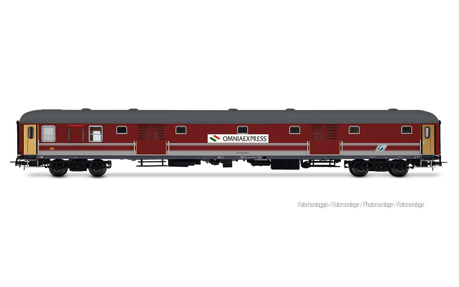 Rivarossi HR4431 H0 Gepäckwagen UIC-X 1970 ohne Schürzen FS, rot-graue Farbgebung, „Omnia Express”