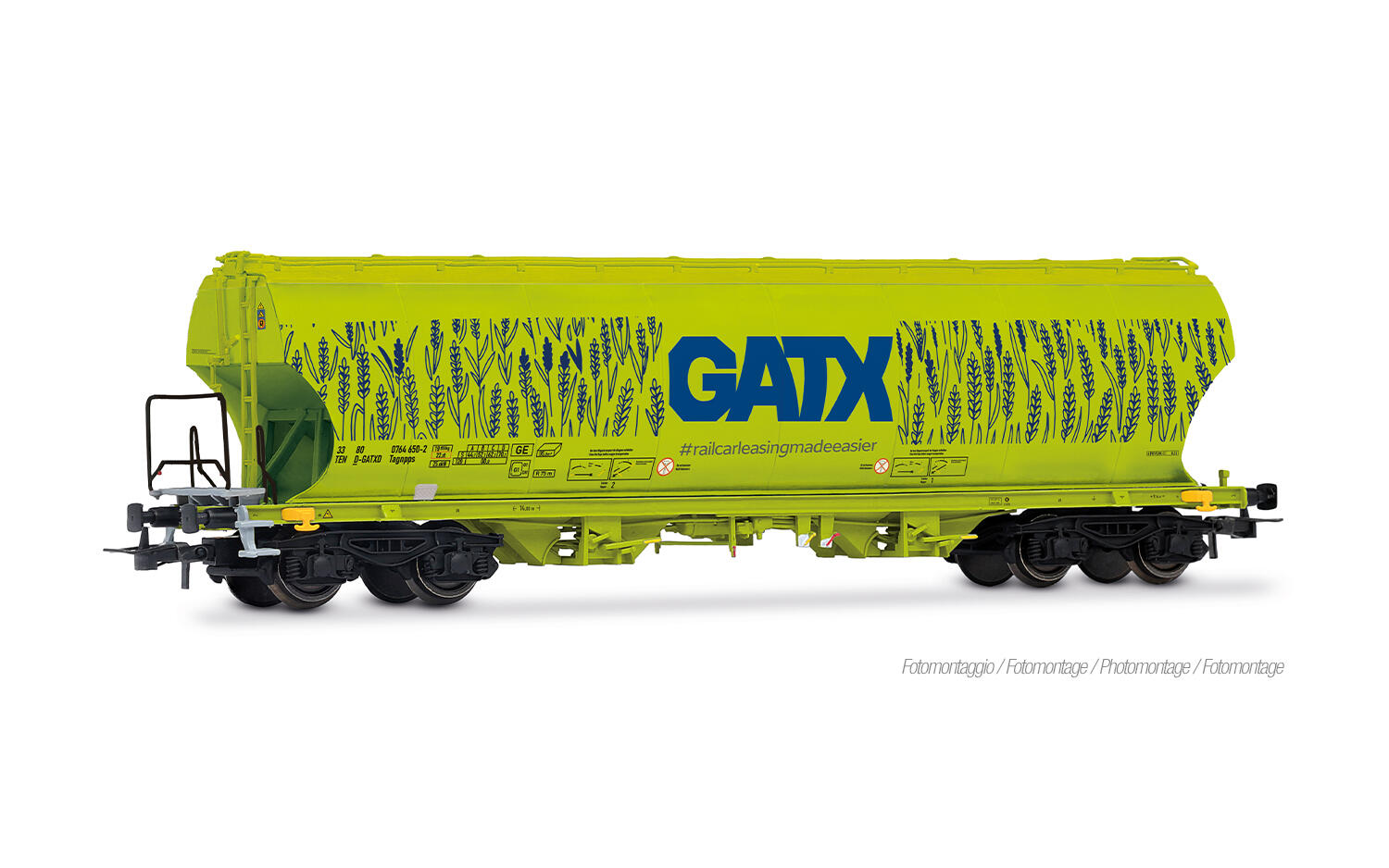 Rivarossi HR6690 H0 4-achs. Getreidesilowagen mit runden Seitenwänden D-GATX, neongrüne „Getreide”-Farbgebung mit großes „GATX”-Logo