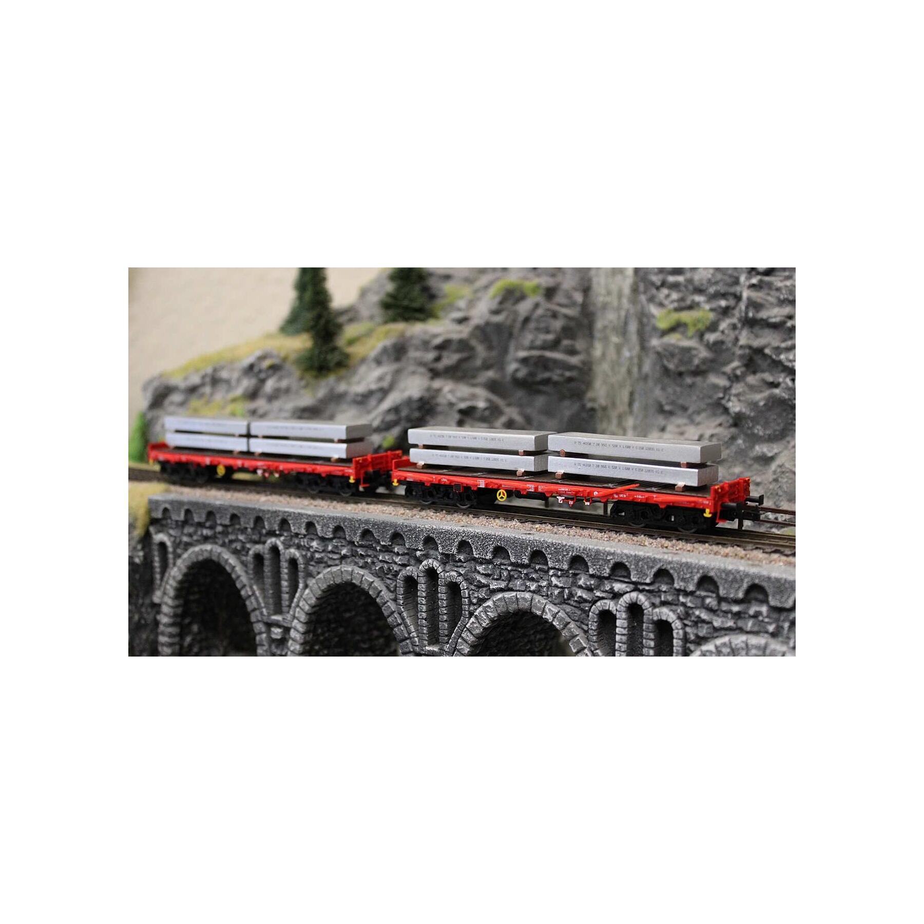 Rivarossi HR6702 H0 2-tlg. Set 4-achs. Rungenwagen der Bauart Rmms D-DBSR, verkehrsrot, beladen mit Aluminiumblöcken