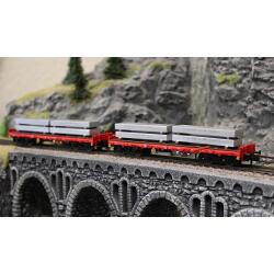 Rivarossi HR6702 H0 2-tlg. Set 4-achs. Rungenwagen der Bauart Rmms D-DBSR, verkehrsrot, beladen mit Aluminiumblöcken