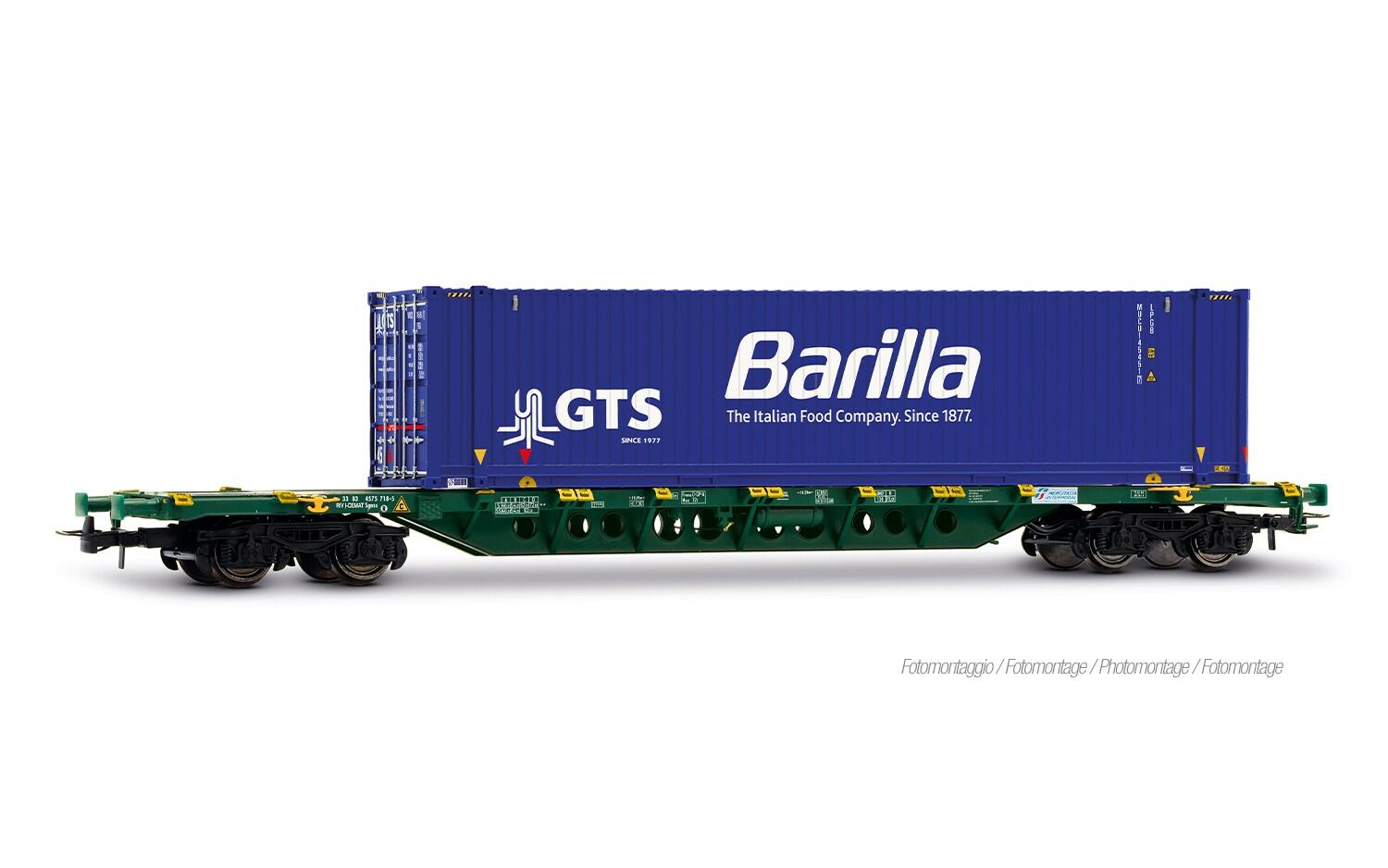 Rivarossi HR6706 H0 4-achs. Containerwagen der Bauart Sgnss Mercitalia Intermodal, grün Farbgebung, mit 45-Container „GTS Barilla”