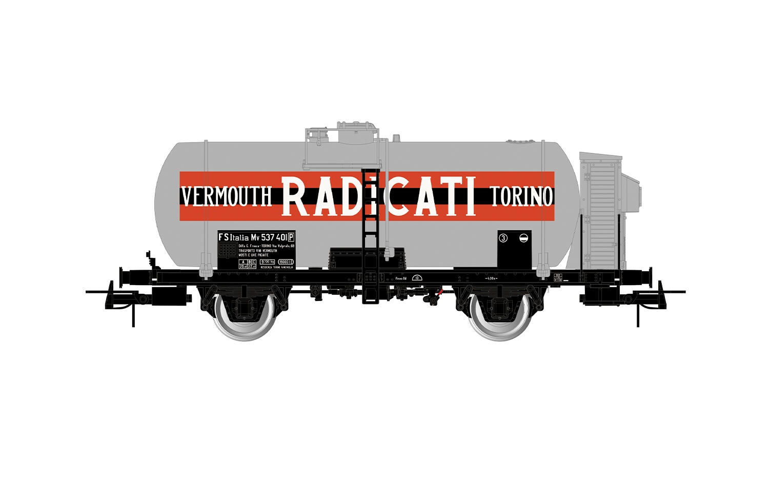 Rivarossi HR6707 H0 2-achs. Kesselwagen mit Bremserhaus FS, „Vermouth Radicati Torino”