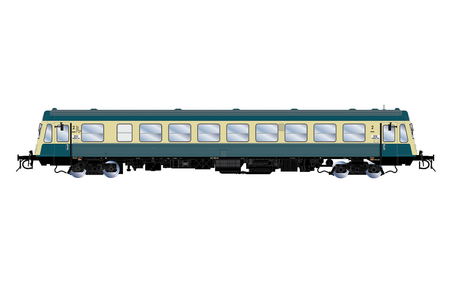 Rivarossi HR9000 H0 4-achs. Dieseltriebwagen Baureihe 627.0 DB, blau-beige Farbgebung