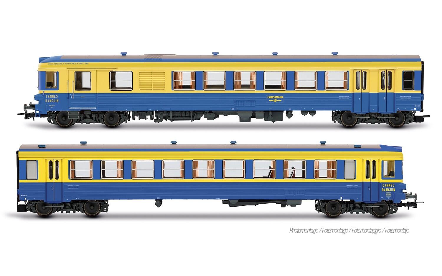 Jouef Loisirs HJ2626 H0 2-tlg. Dieseltriebwagen X 94630 „Cannes-Ranguin” SNCF, blau-gelbe Farbgebung