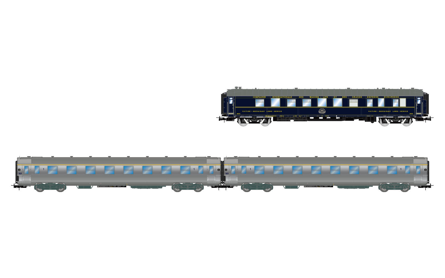 Jouef HJ4213 H0 3-tlg. Set „Sud Express” SNCF, CIWL-Speisewagen + 2 x DEV Inox kurz, Nr. 1/2