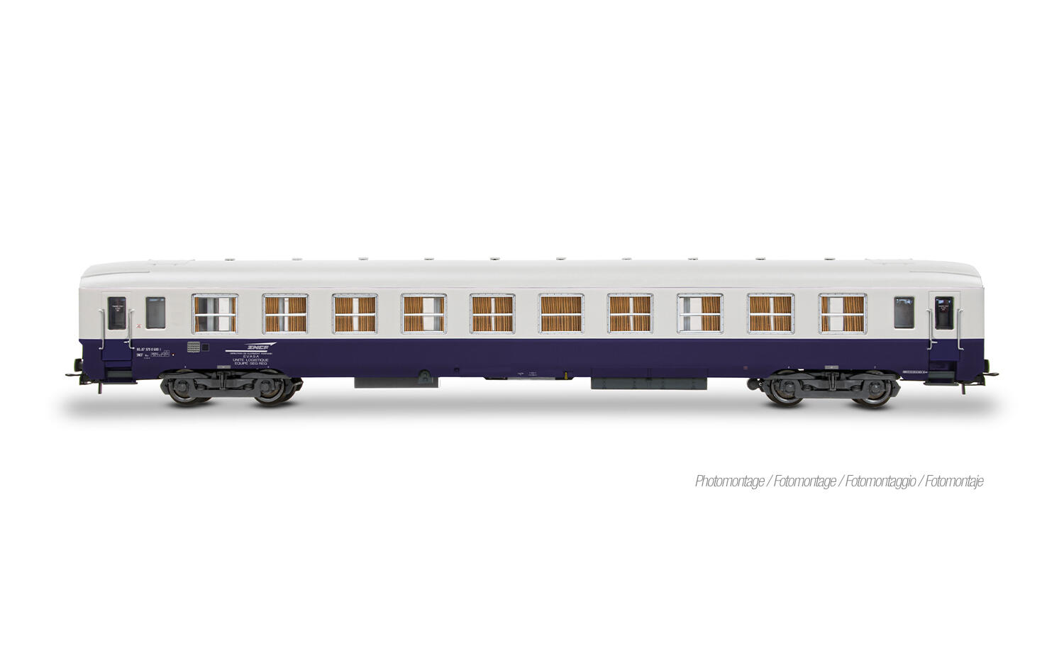 Jouef HJ4216 H0 Bauzugwagen der Bauart DEV AO SNCF, blau-weiße Lackierung