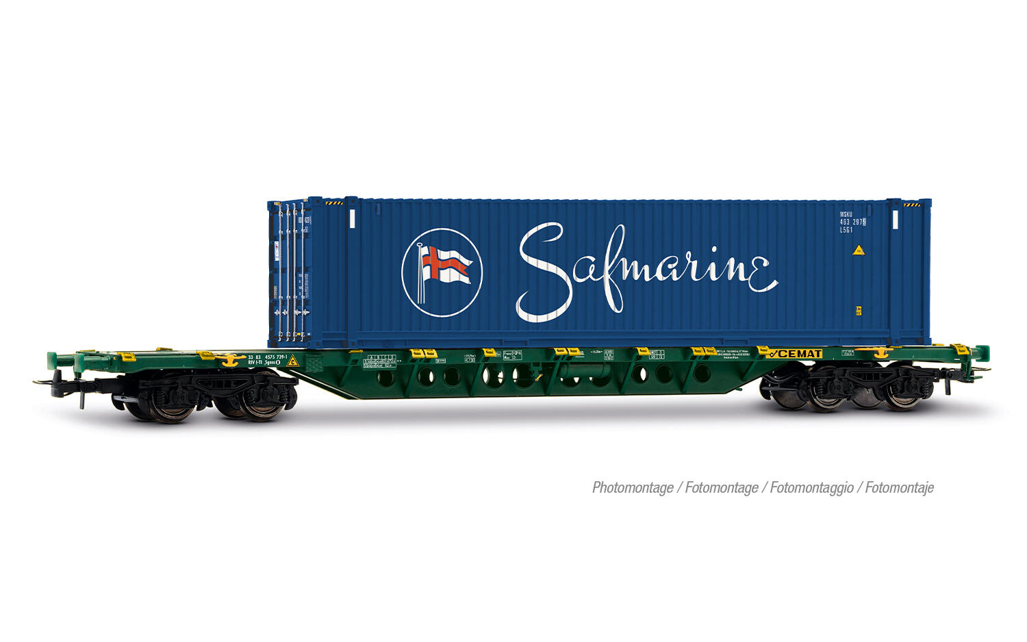 Jouef HJ6329 H0 Containerwagen der Bauart Sgnss CEMAT, grün, mit 45-Container „Safmarine“