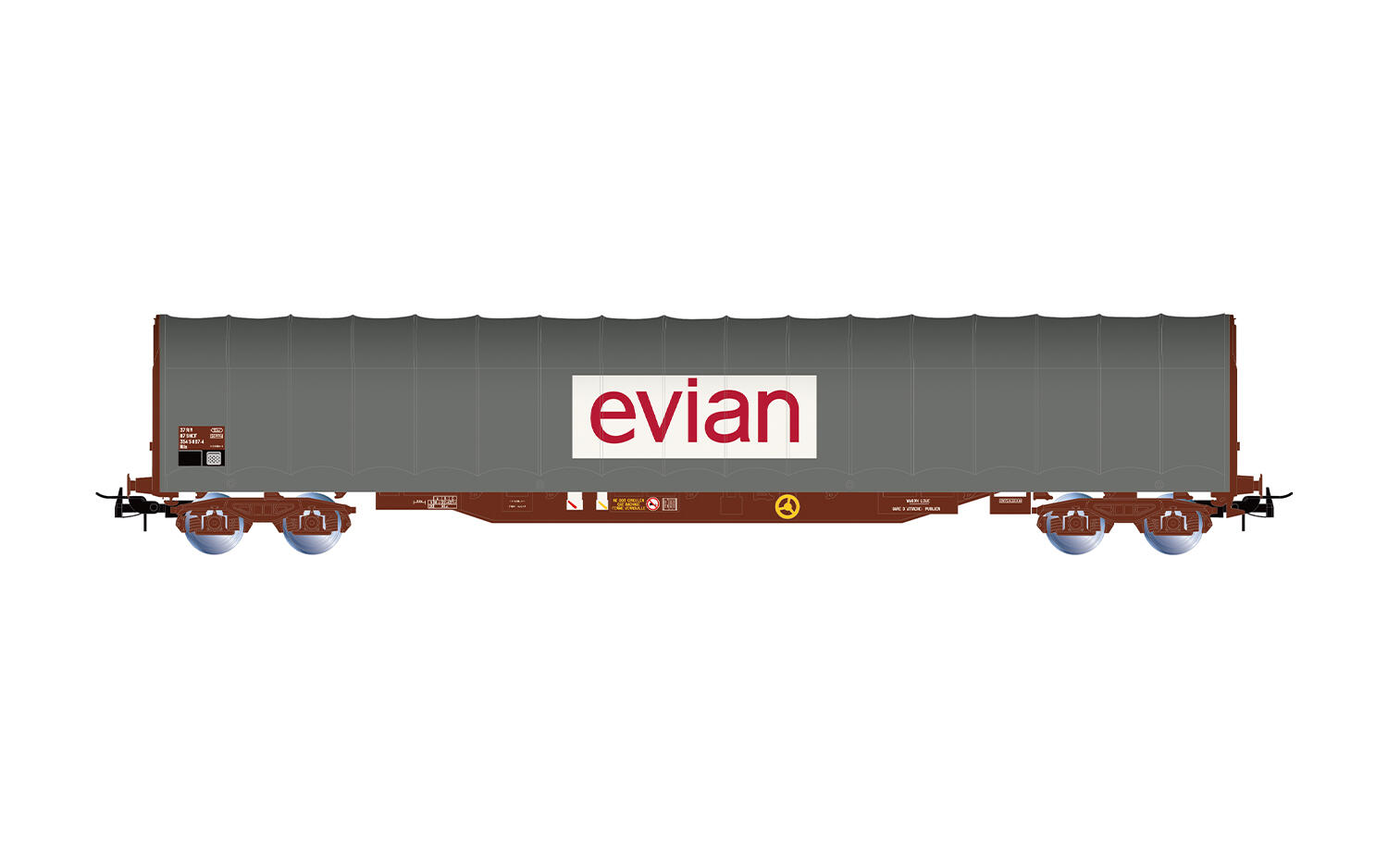 Jouef HJ6333 H0 4-achs. Schiebeplanenwagen der Bauart Rils SNCF, „EVIAN”, graue Farbgebung