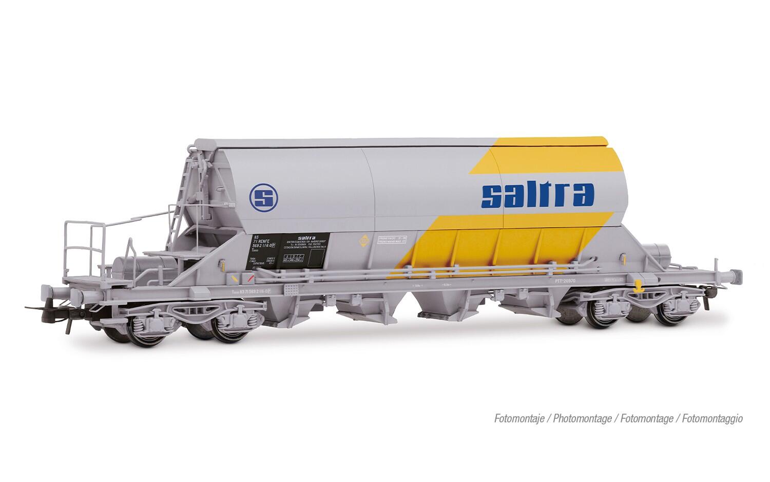 Electrotren HE6089 H0 4-achs. Schwenkdachwagen der Bauart Taoos RENFE, grau-gelbe Farbgebung „Saltra“