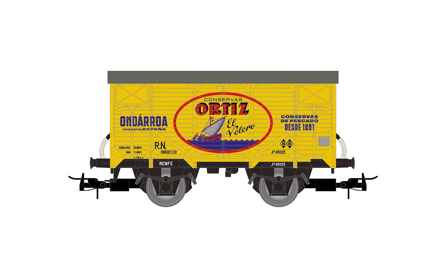 Electrotren HE6092 H0 2-achs. J-Güterwagen R.N., Lackierung „Conservas Ortiz“
