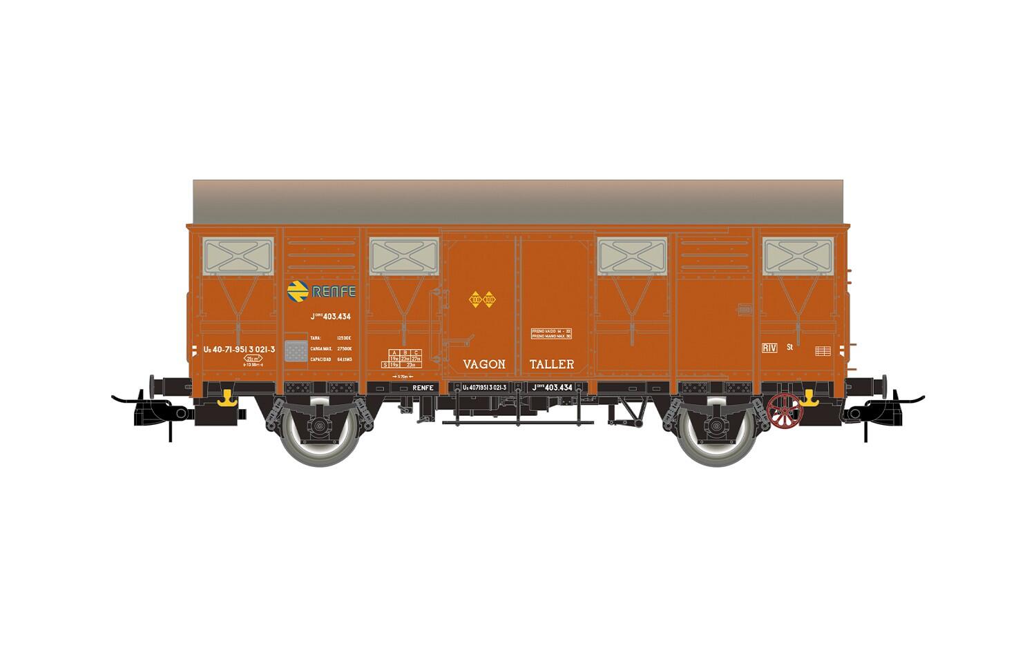 Electrotren HE6096 H0 2-achs. gedeckter Güterwagen der Bauart J2 RENFE, Rettungszug, orange Farbgebung
