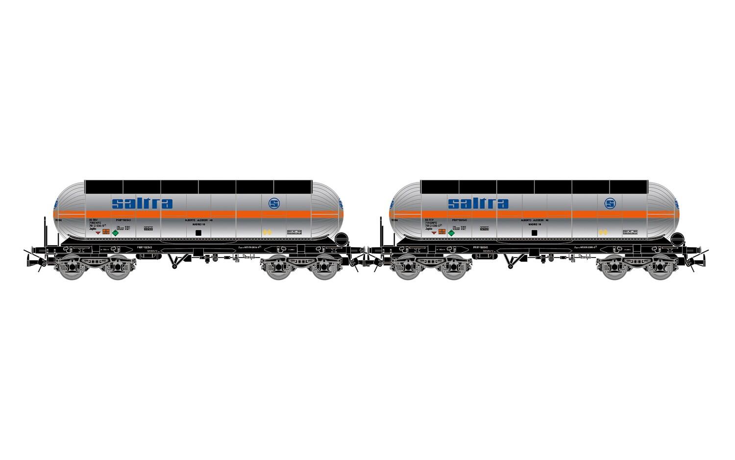 Electrotren HE6098 H0 2-tlg. Set Kohlendioxid-Kesselwagen RENFE, „Saltra” silberne Farbgebung