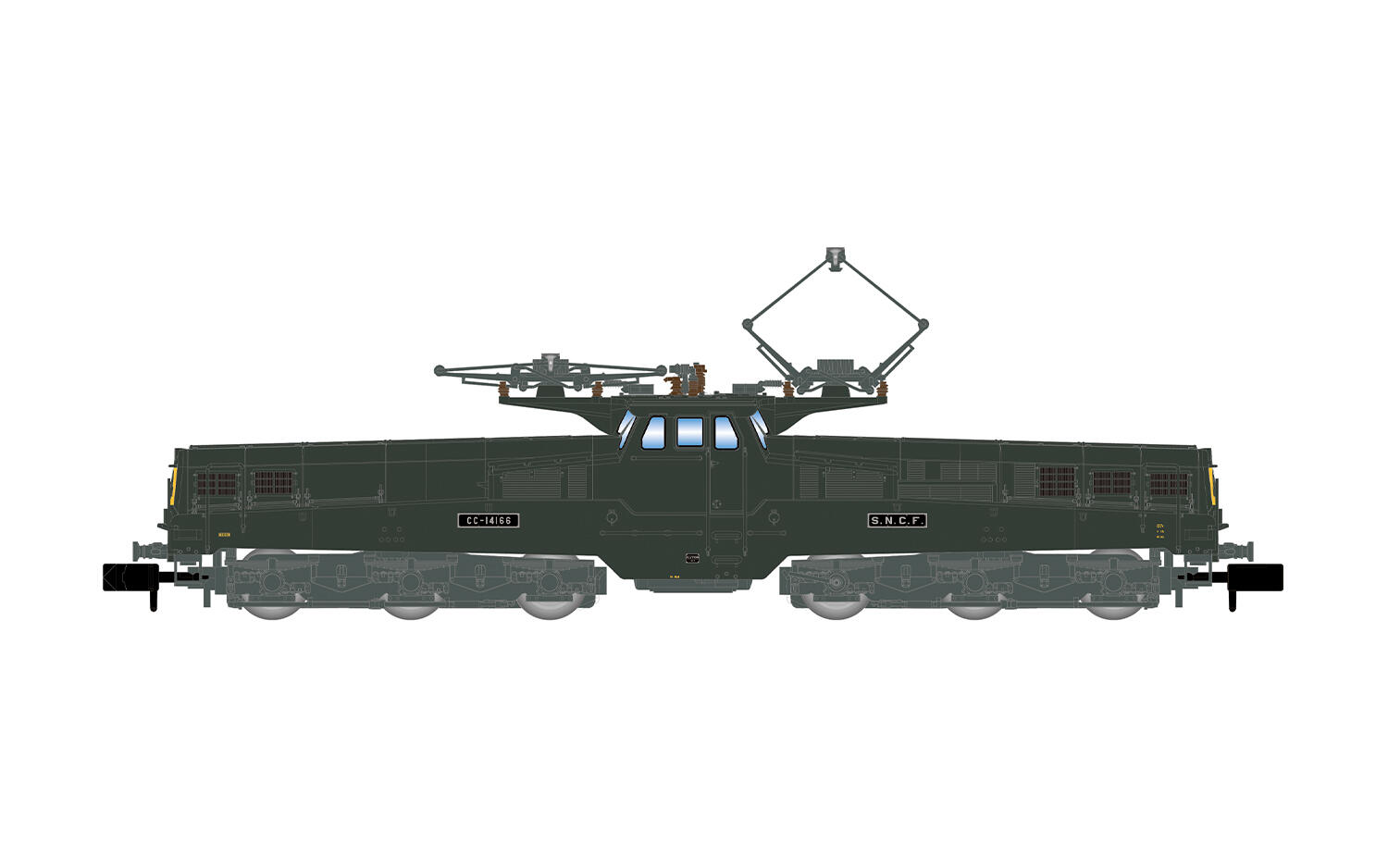 Arnold HN2582S N Elektrolokomotive CC 14166 SNCF, grün-gelbe Farbgebung, späte Version, 4 moderne Lampen - Sound Version