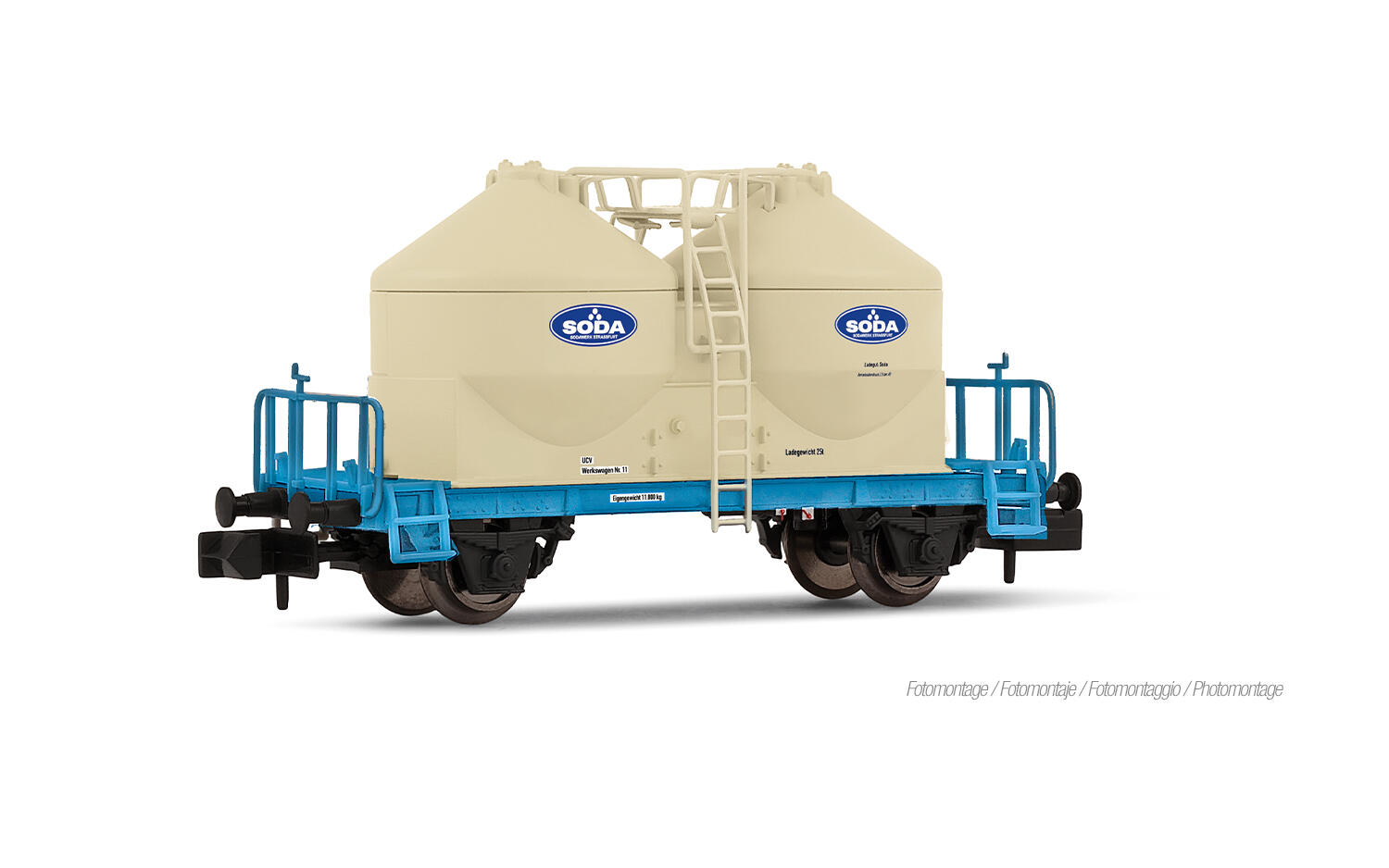 Arnold HN2662D N Set ASF (Akkuschleppfahrzeug) und zwei Silowagen Ucs Sodawerk Stassfurt, mit Multiprotokoll-Digitaldecoder
