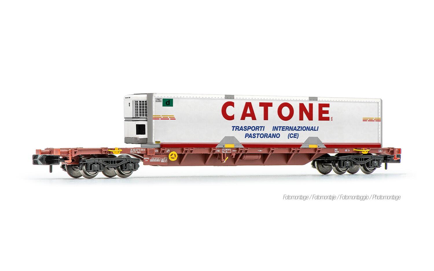 Arnold HN6731 N Containerwagen Sgnss FS, braun, beladen mit einem Wechselbehälter „CATONE“