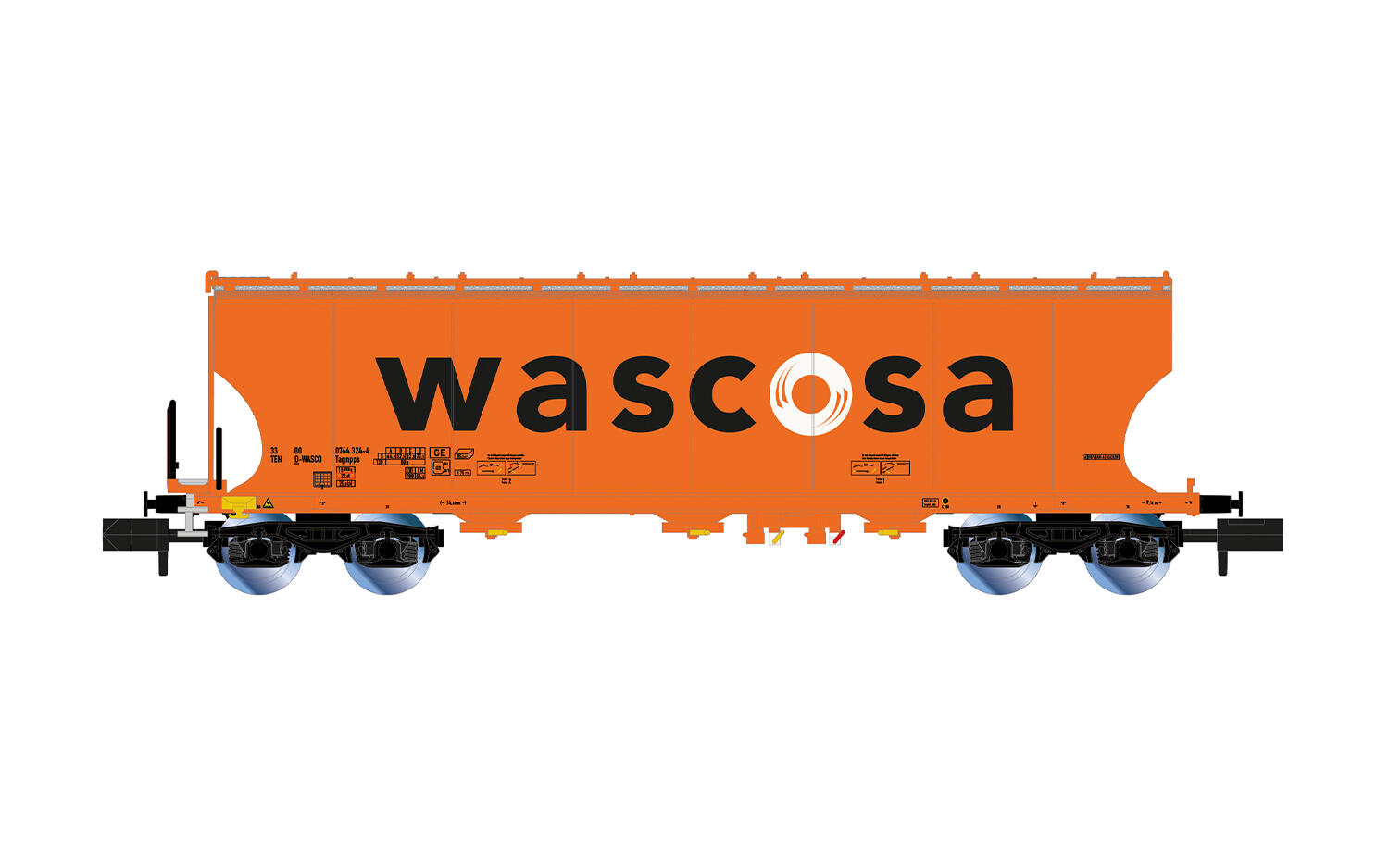 Arnold HN6738 N 4-achs. Getreidesilowagen mit runden Seitenwänden D-WASCO, orange Farbgebung, großes „WASCOSA“-Logo
