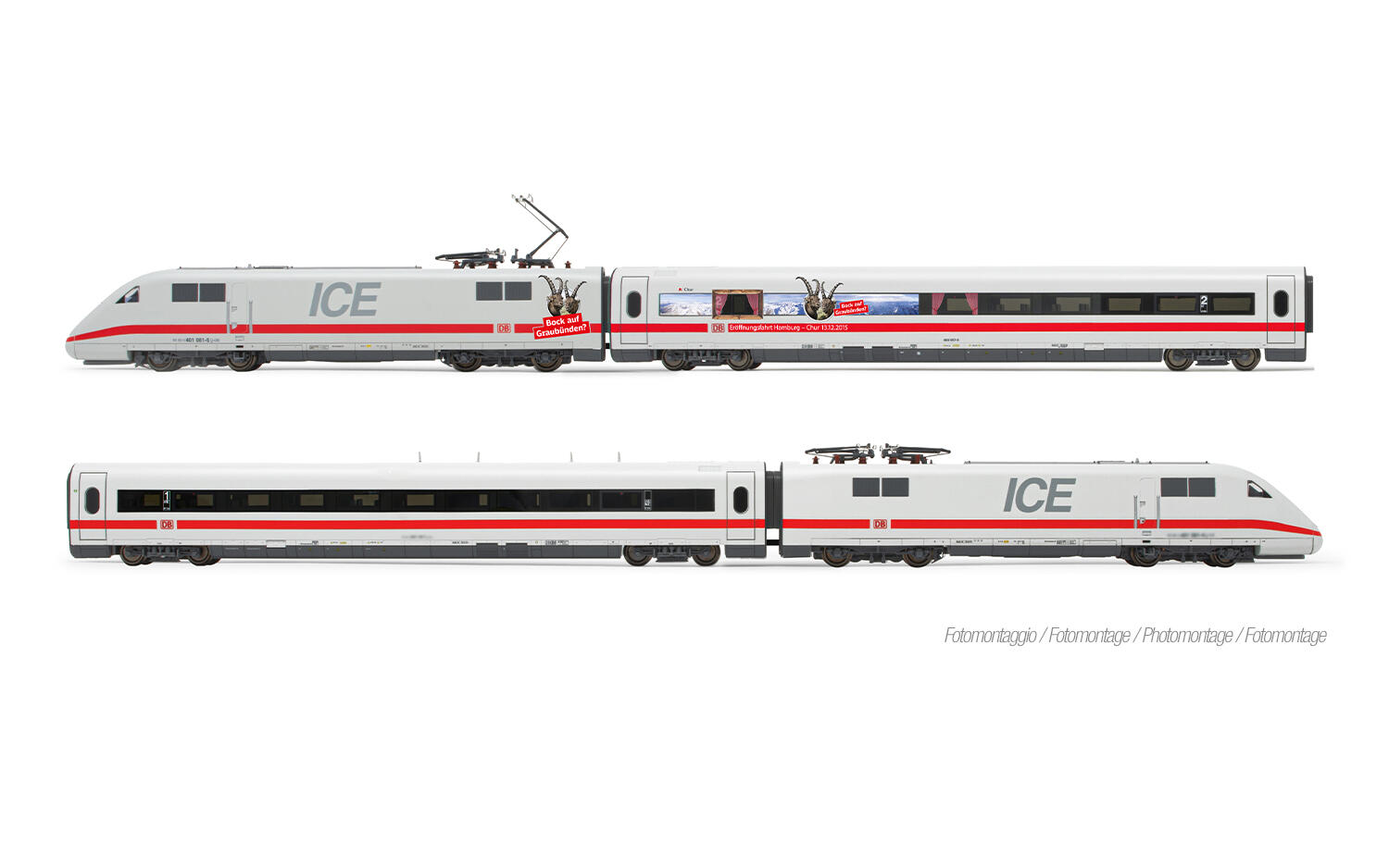 Lima Expert HL1755 H0 ICE1 DB AG, Tz 186 „Chur“ mit zusätzlichen Schweizer Stromabnehmern, 4-tlg. Grundset (Lok, Dummy, Servicewagen + Wagen 2. Klasse), „Bock auf Graubünden“