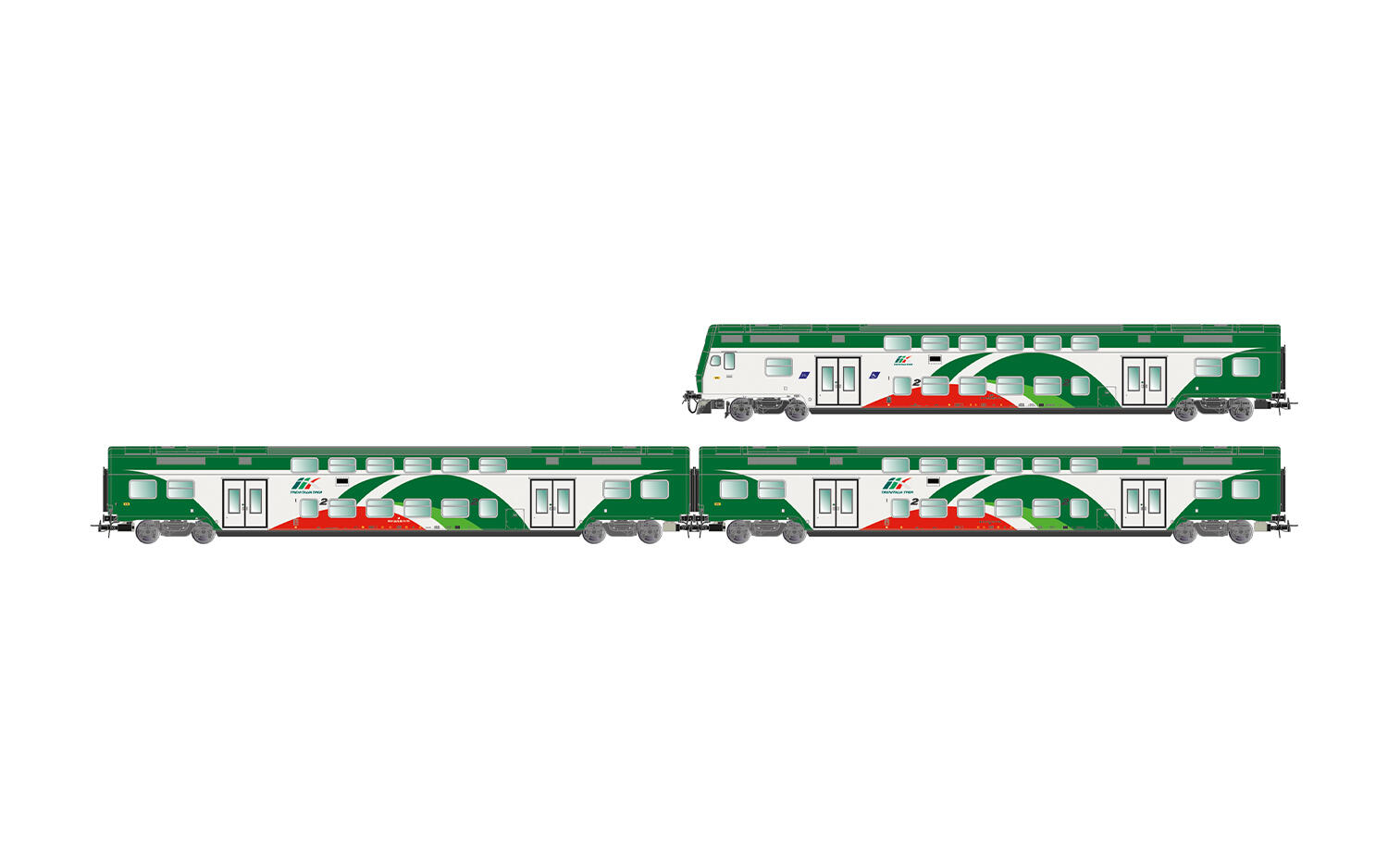 Lima Expert HL5061 H0 Trenitalia Tper, 3-tlg. Set Vivalto-Doppelstockwagen (einer mit Führerstand) in FER-Farbgebung mit gesicktem Dach