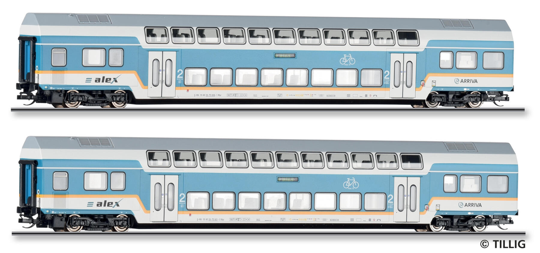Tillig 01130 TT Reisezugwagenset „alex“ der DLB GmbH, bestehend aus zwei Doppelstockwagen DBpza 780, Teil 2