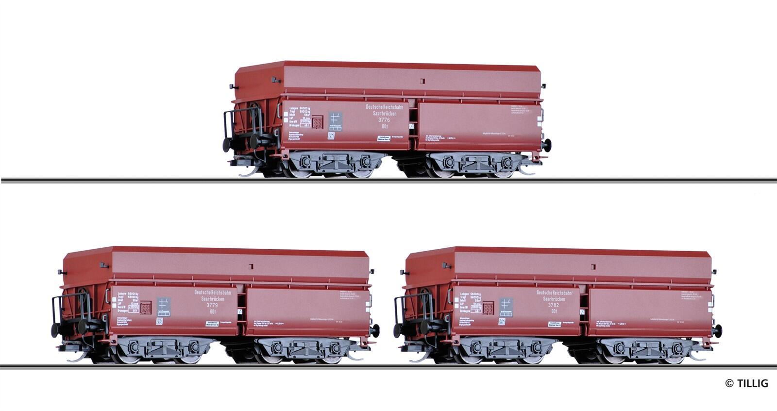 Tillig 01139 TT Güterwagenset der DRG, bestehend aus drei Selbstentladewagen OOt Saarbrücken