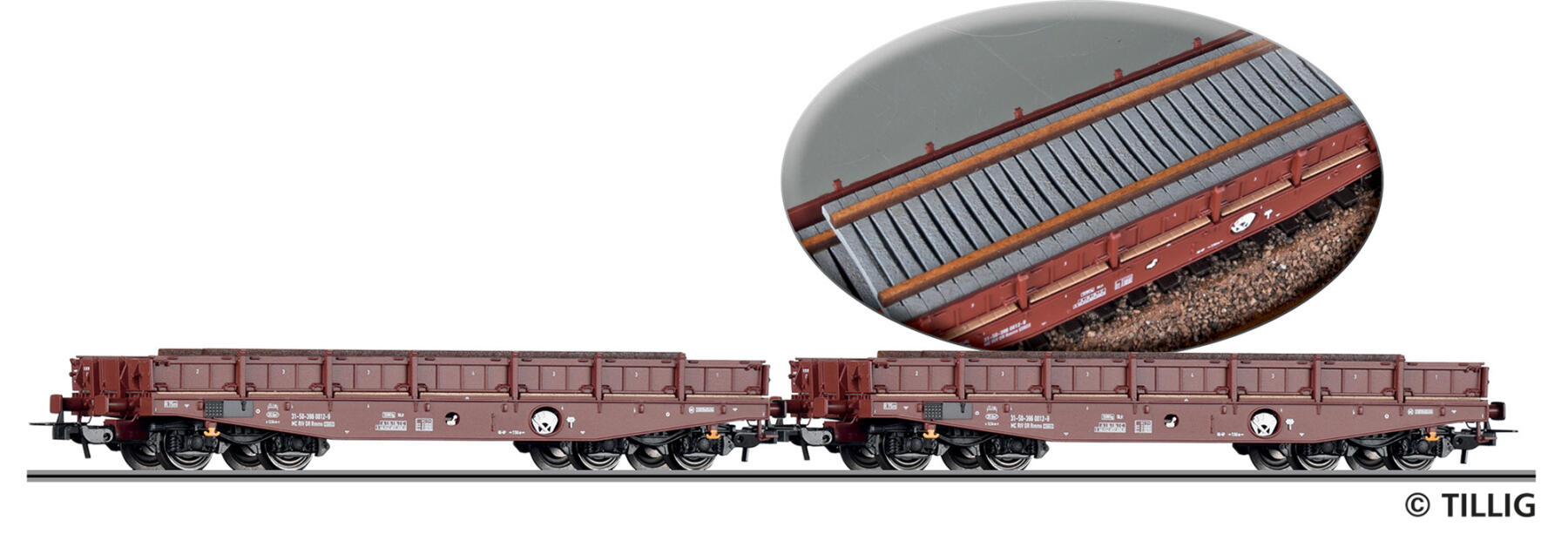 Tillig 70088 H0 Güterwagenset der DR, bestehend aus zwei Schwerlastwagen Rmms 3960