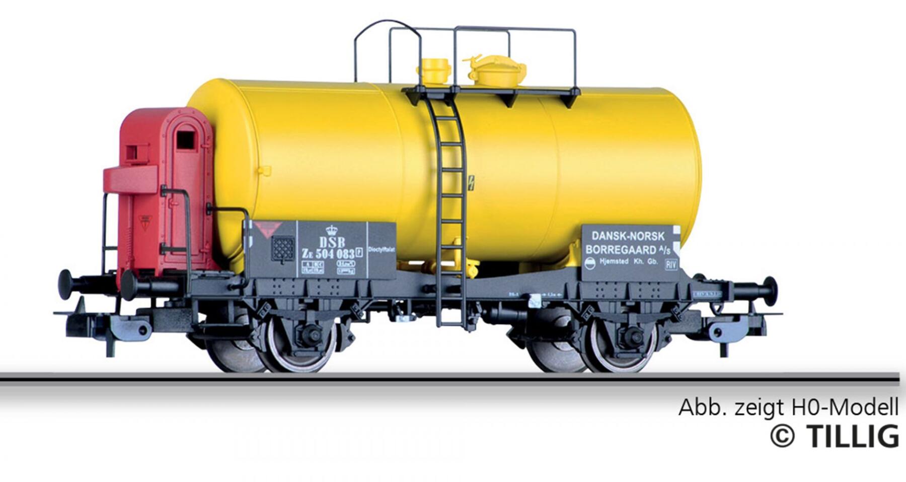 Tillig 95364 TT Kesselwagen Ze „Dansk-Norsk Borregaard“, eingestellt bei der DSB