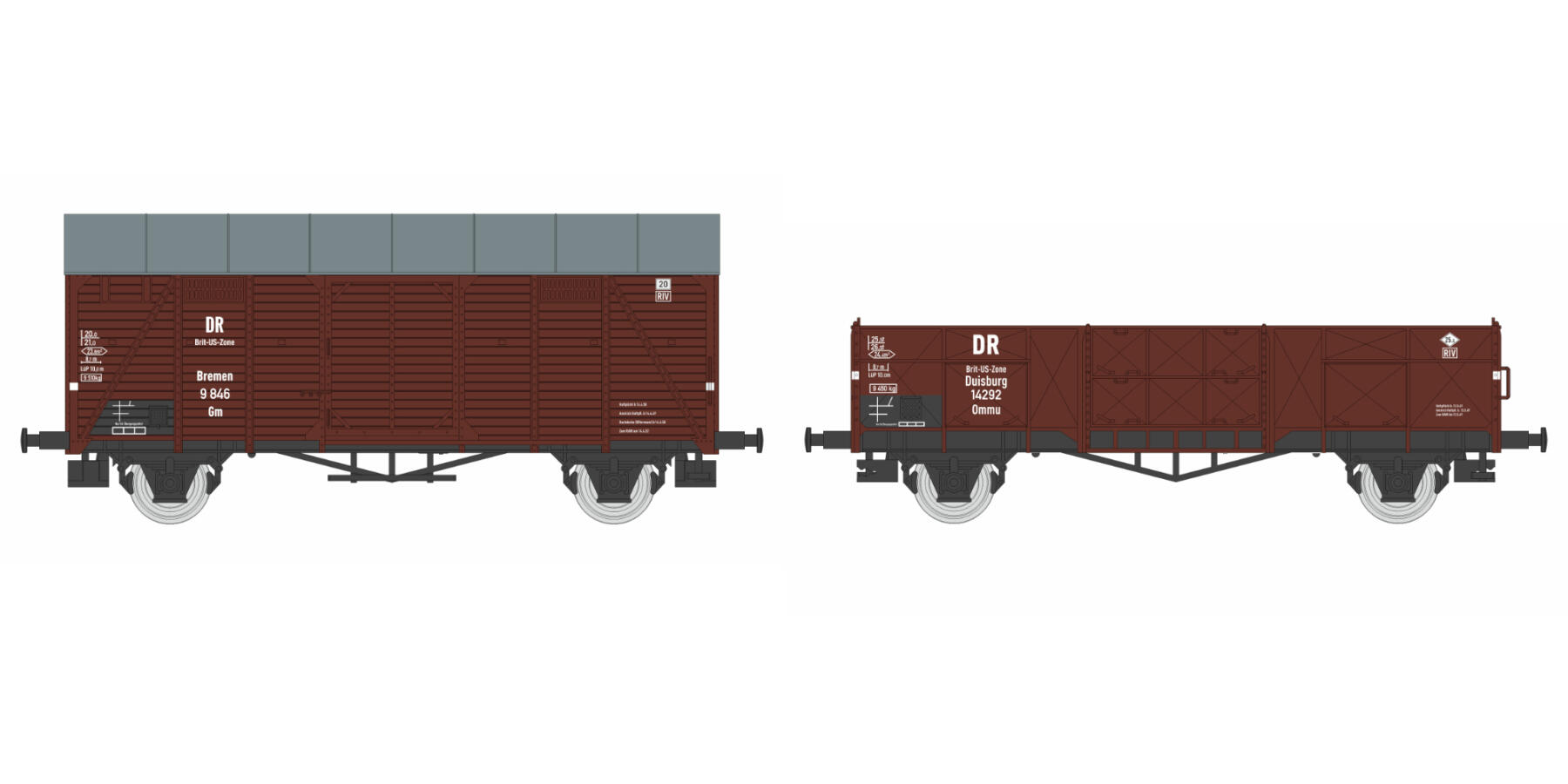 Igra Modell TT 96600003 2er Set Güterwagen GM 39 + Ommu 39, Brit-US-Zone DR, Ep.III