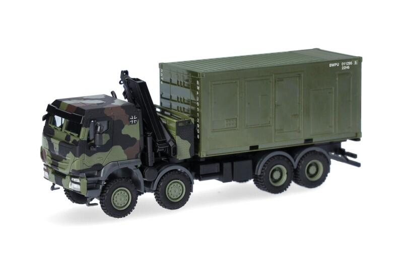 Herpa 747288-002 Iveco Trakker 8x8 LKW mit Kran 20 ft. Container "Bundeswehr" 1:87
