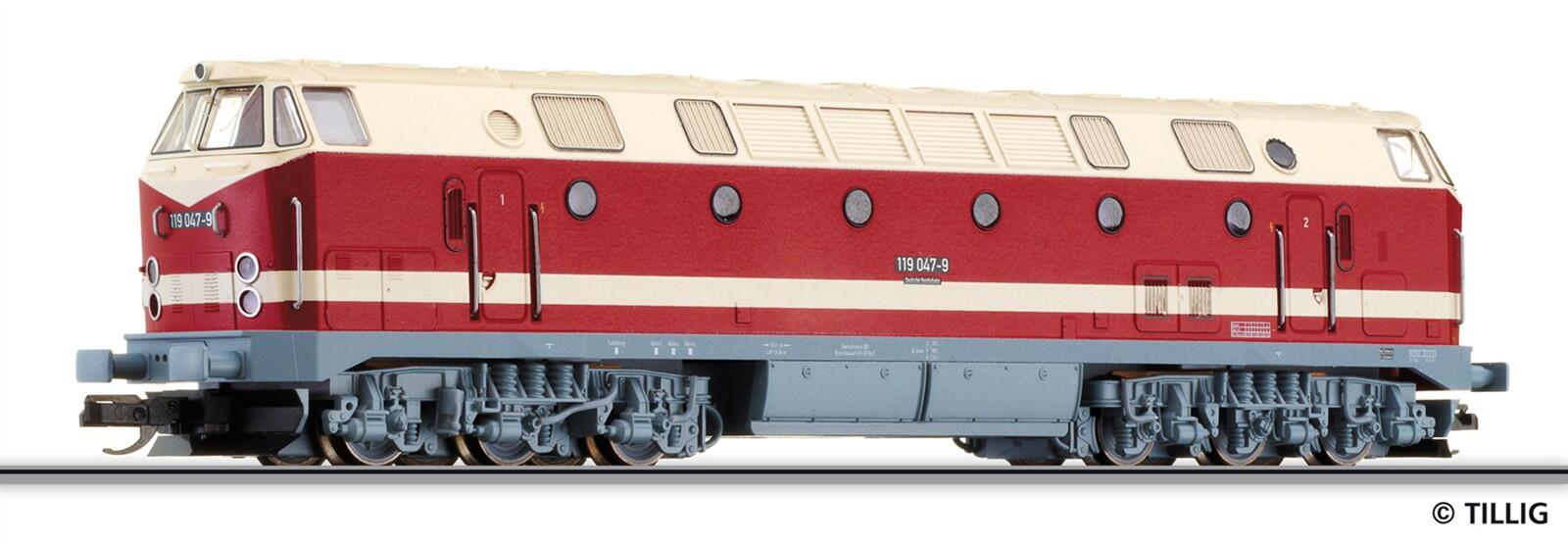 Tillig 502587 TT Diesellokomotive 119 047-9 ("Kramermütze") der DR, Ep. IV (ex. 02783)