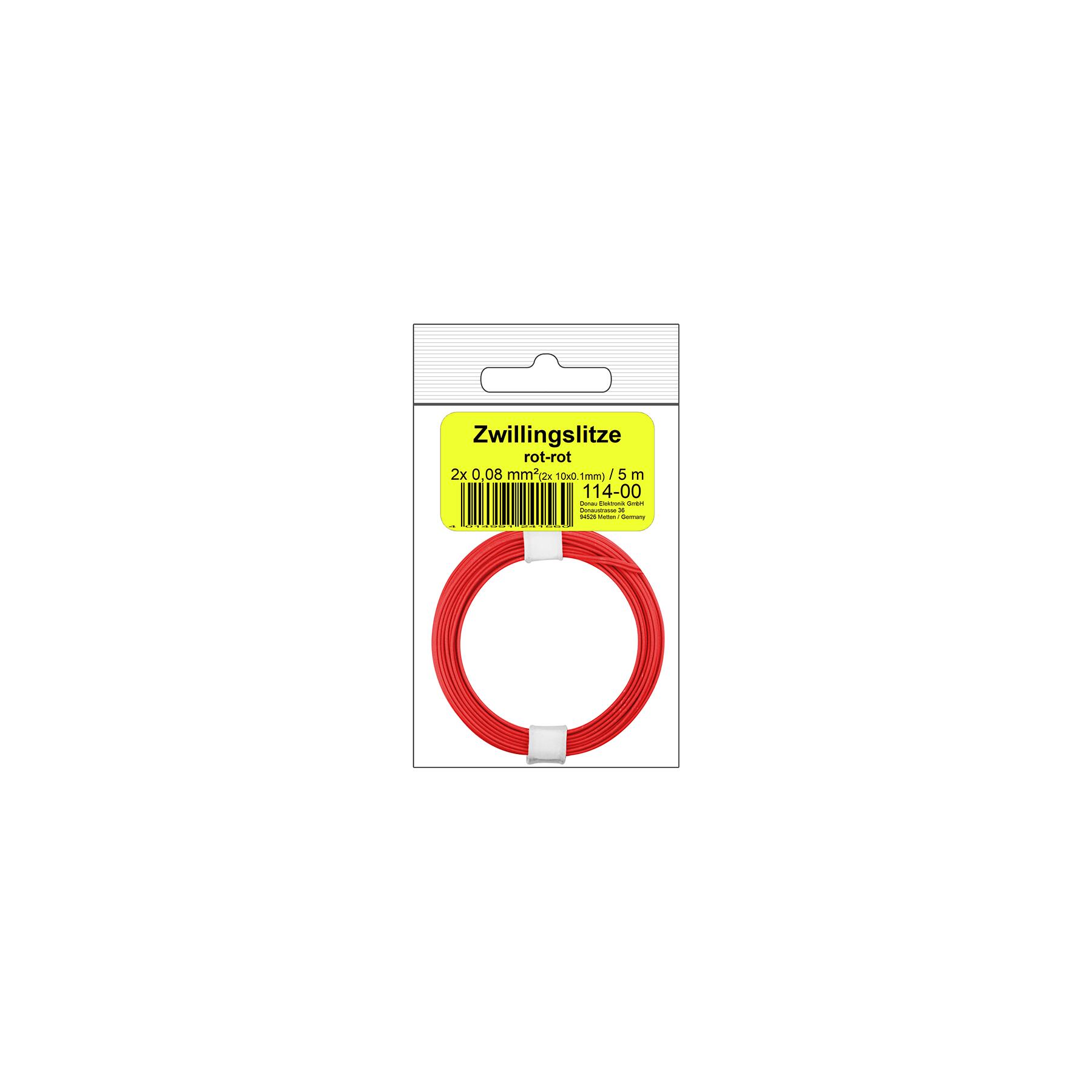 114-00SB - Zwillingslitze 0,08 mm² / 5 m rot-rot in SB