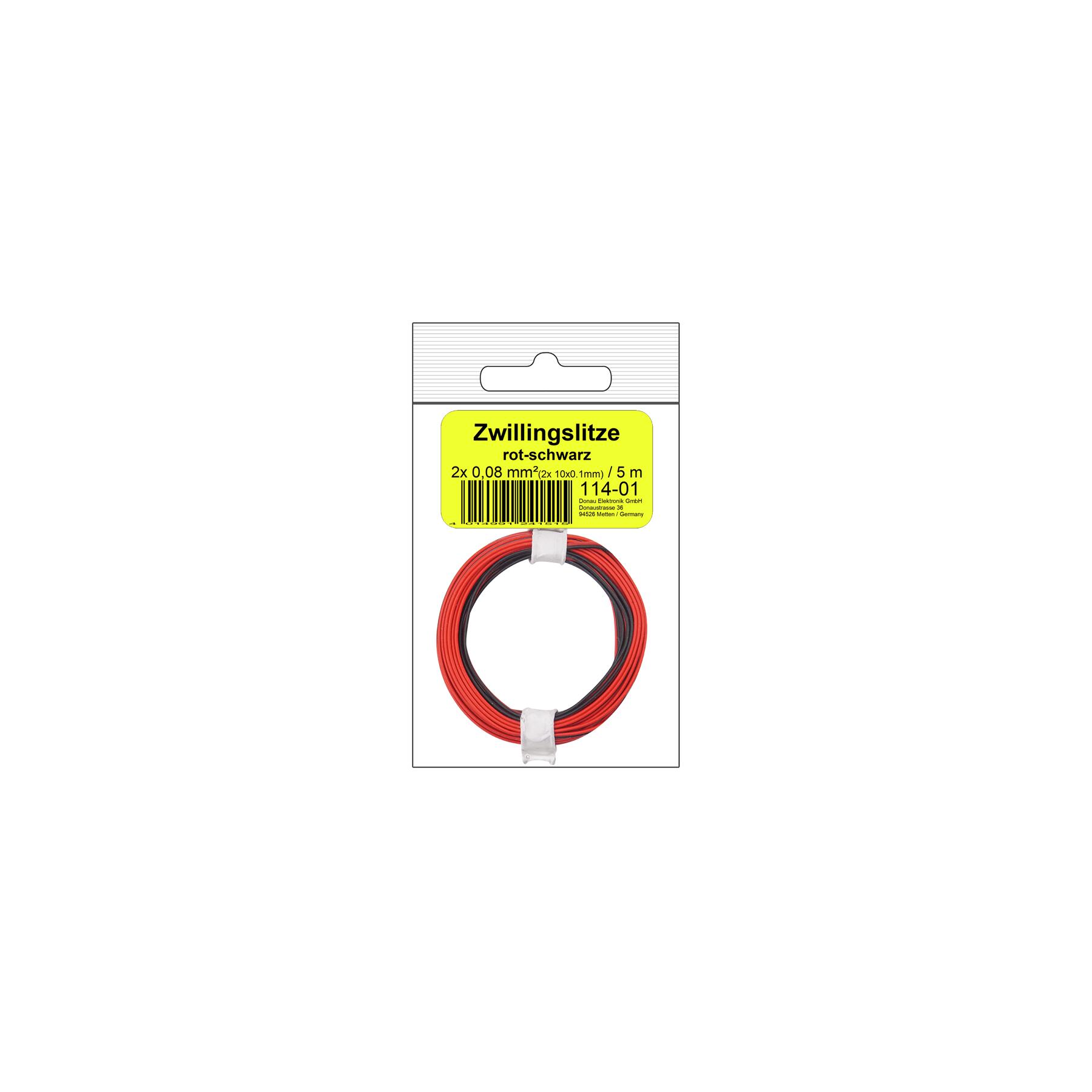 114-01SB - Zwillingslitze 0,08 mm² / 5 m rot-schwarz - in SB Beutel