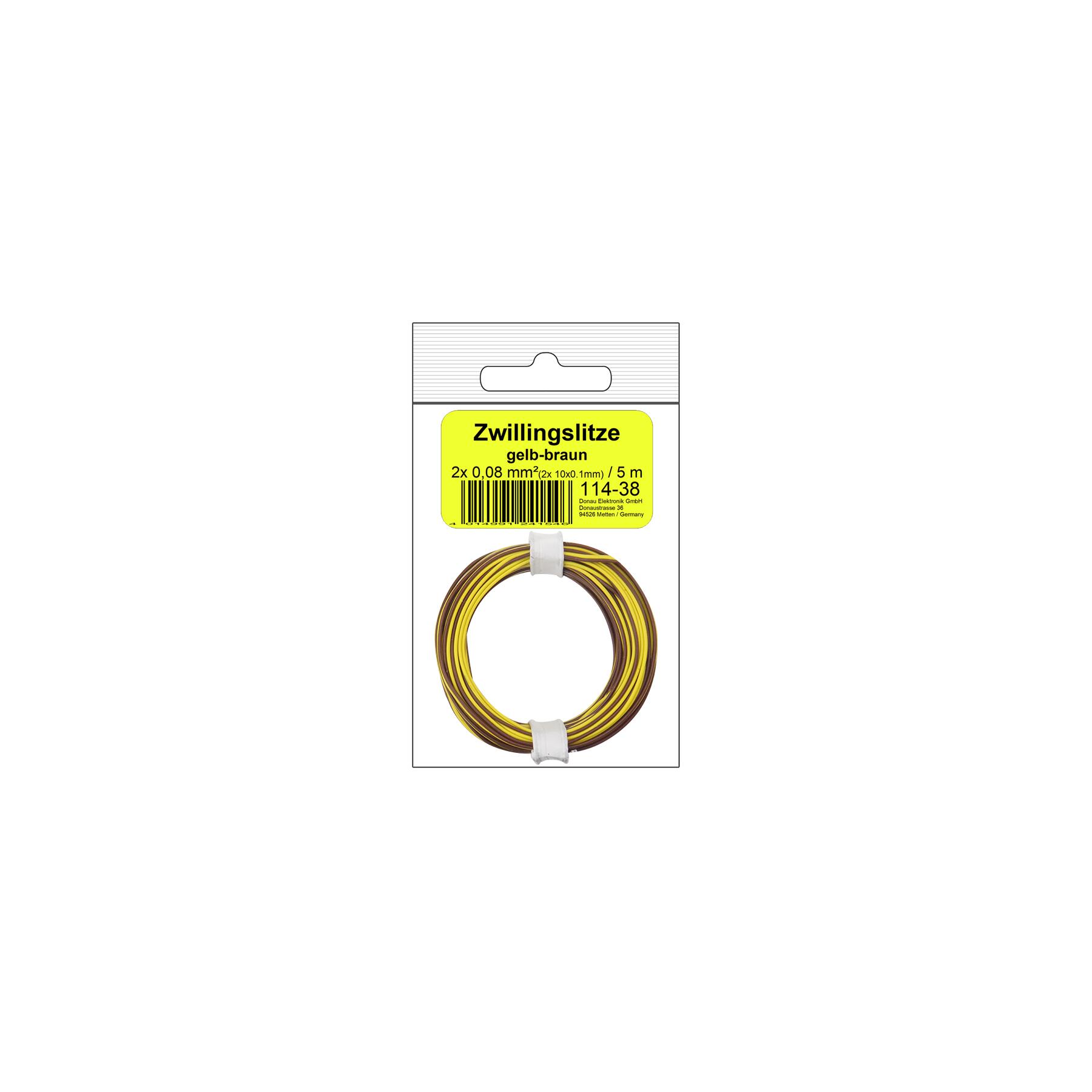 114-38SB - Zwillingslitze 0,08 mm² / 5 m gelb-braun - in SB Beutel